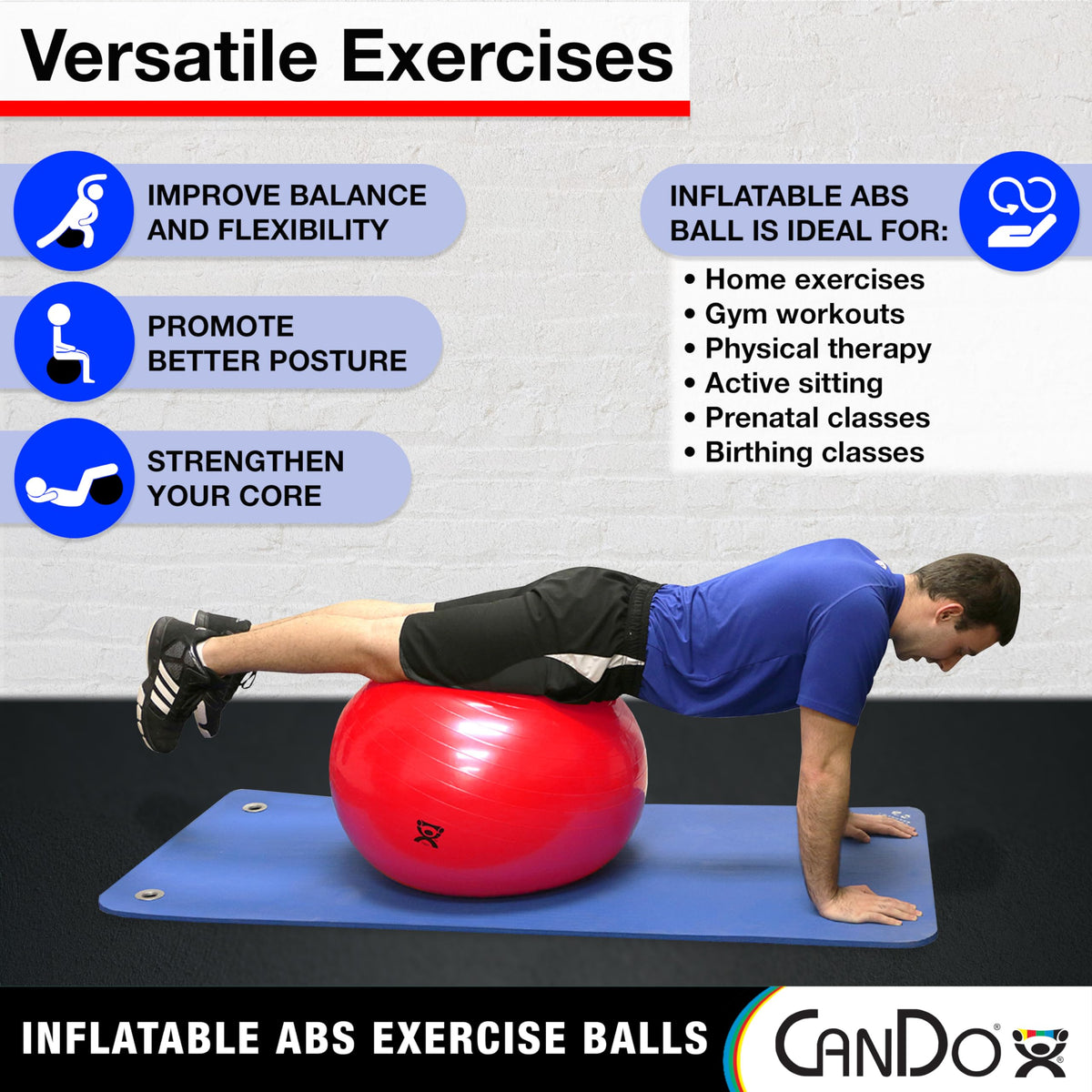 CanDo Exercise ball - CanDo? Deluxe Anti-Burst Gym ball, diameter 85cm, blue