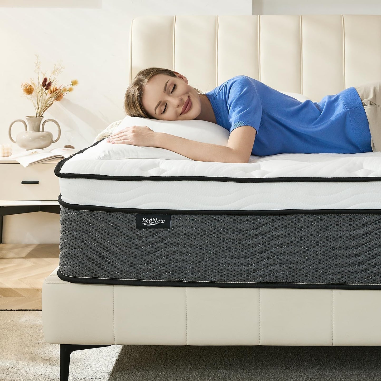 Bednew European Small Single Mattress 2FT6, 11 Inch Innerspring Hybrid Mattress with Breathable Foam and Pocket Spring For Gentle Support and Cool