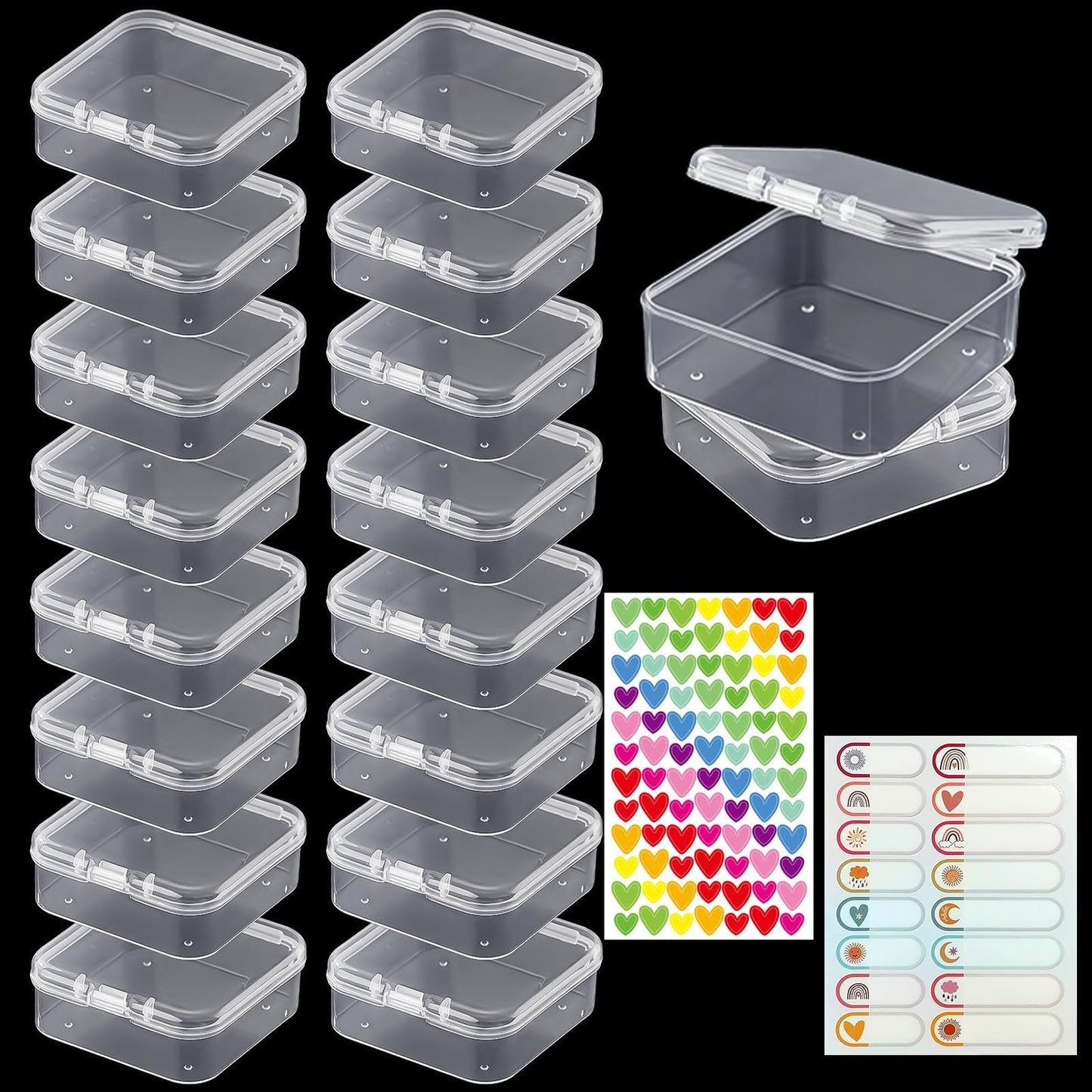 20PCS Mini Storage Set, 18 Clear Boxes, Bead Organiser, Craft Containers