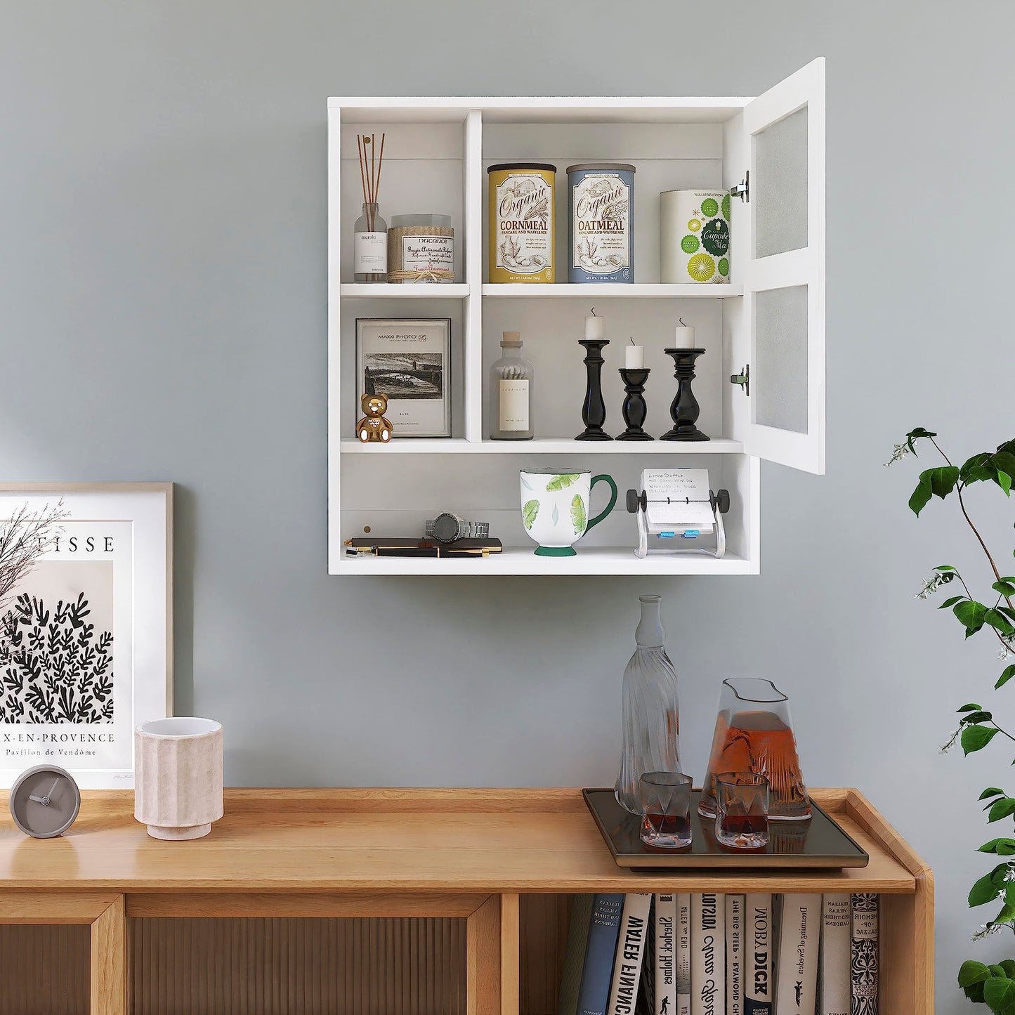 SMIBUY Bathroom Mirror Cabinet Wall Mounted, Bamboo Space Saver Medicine Cabinet, Wall Hanging Over Toilet Storage Cabinet with Mirror Door and