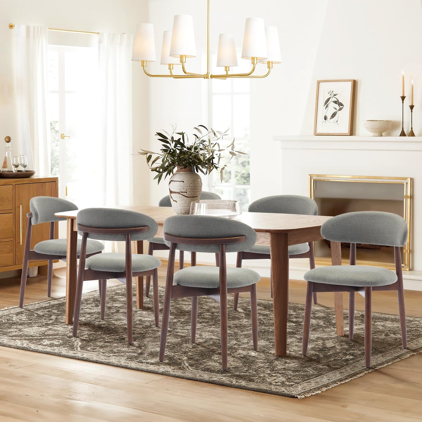 COLAMY Modern Dining Chairs Set with Wooden Legs – Upholstered Fabric Dining Room Chairs with Curved Backrest, Soft Cushion Seat