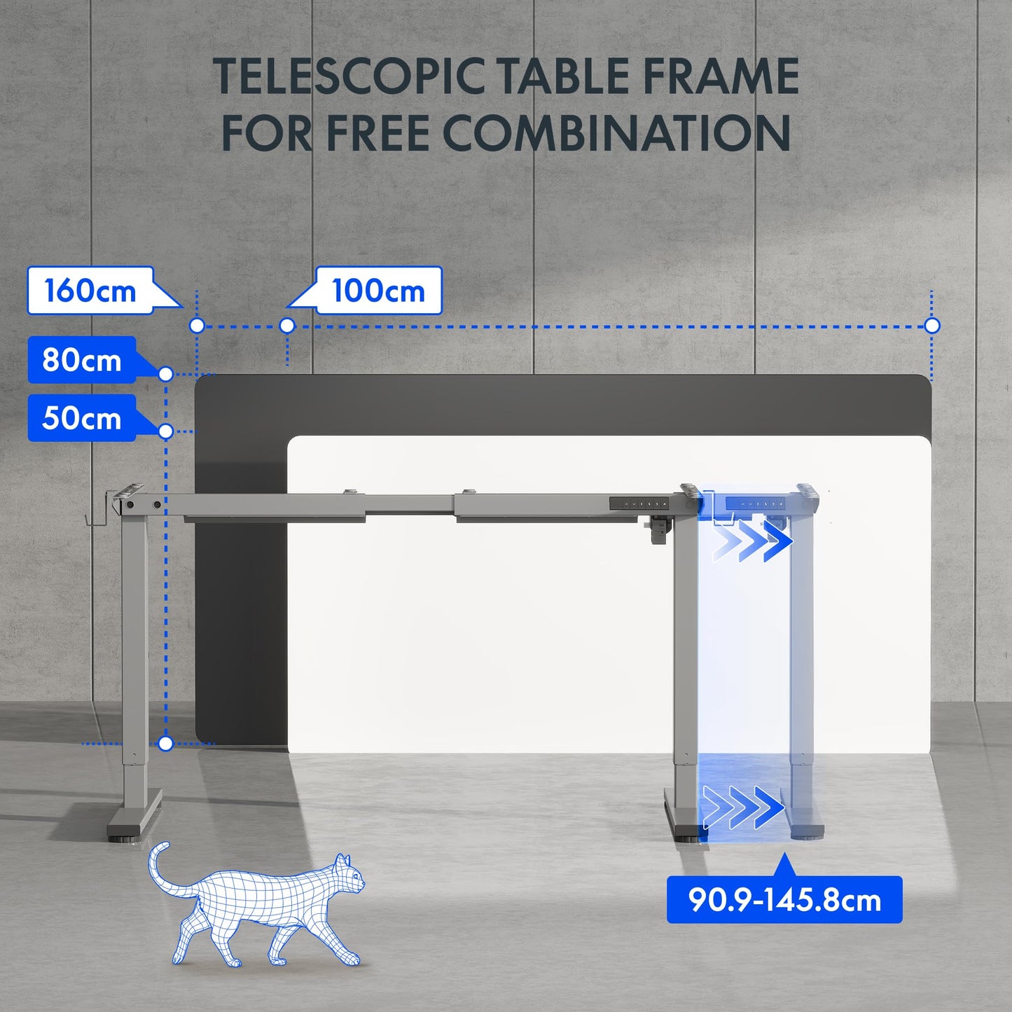 FLEXISPOT CylineE Electric Standing Desk Frame with Round Legs, Height Adjustable Sit-Stand with Memory Control Panel and Anti-Collision System, Grey