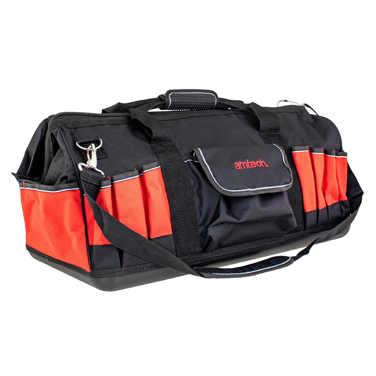 Amtech - Tool Bag, Heavy Duty Large Tool Storage with Reinforced Hard Base, for Home DIYers, Electricians, Technicians, Plumbers, and More, Non-Slip