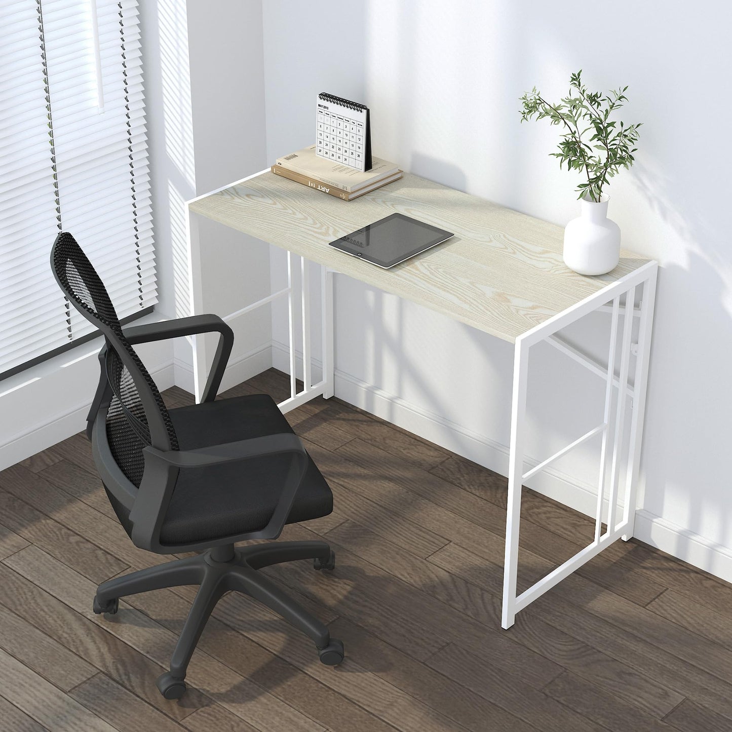Lutown-Teen 103 cm Folding Computer Desk, Natural and White