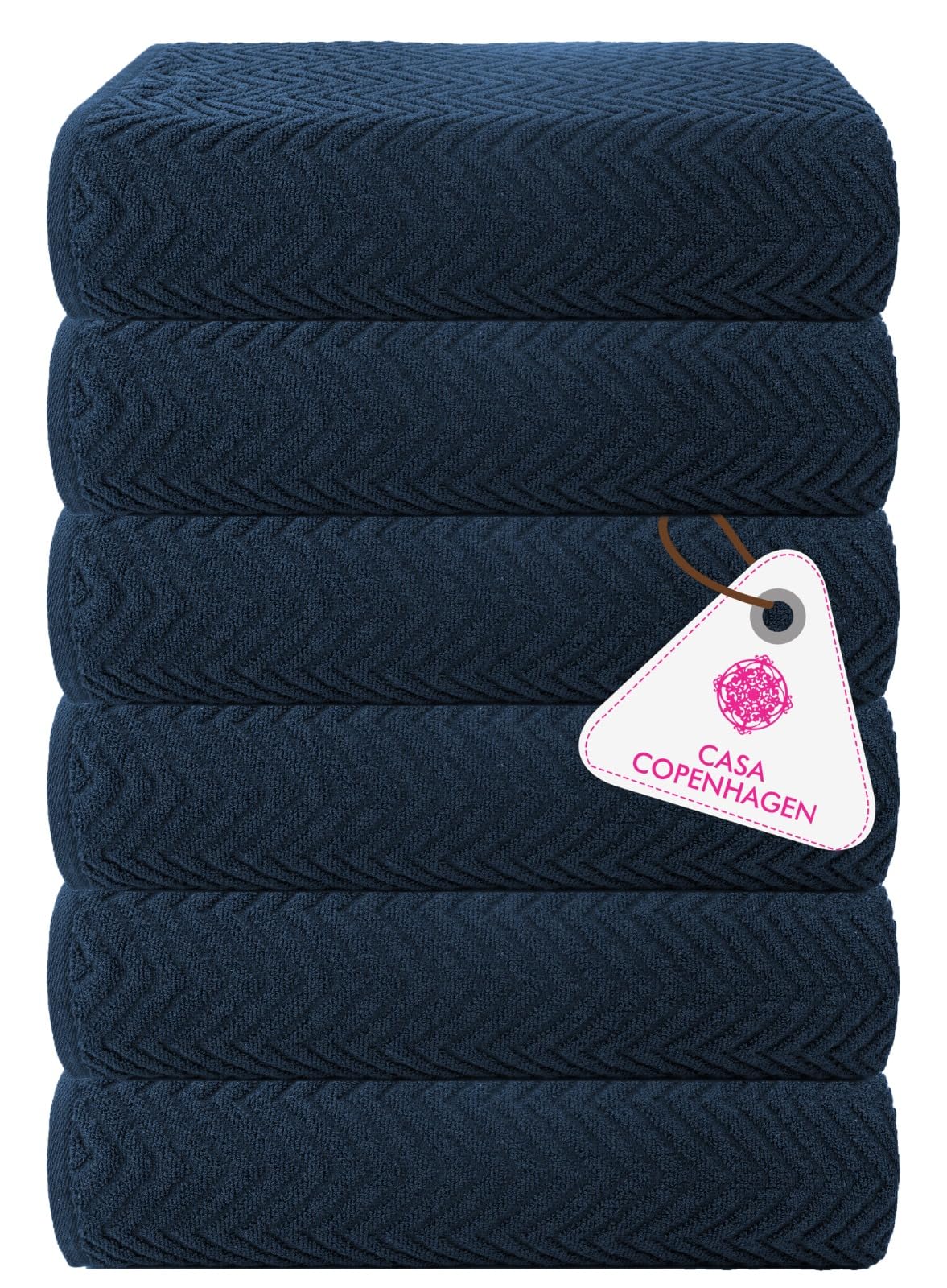 CASA COPENHAGEN Wave Textured 6-Piece Small Bath Towel Set - Navy Blue, 550 gsm, 6-piece small bath towels, durable cotton towels for everyday use