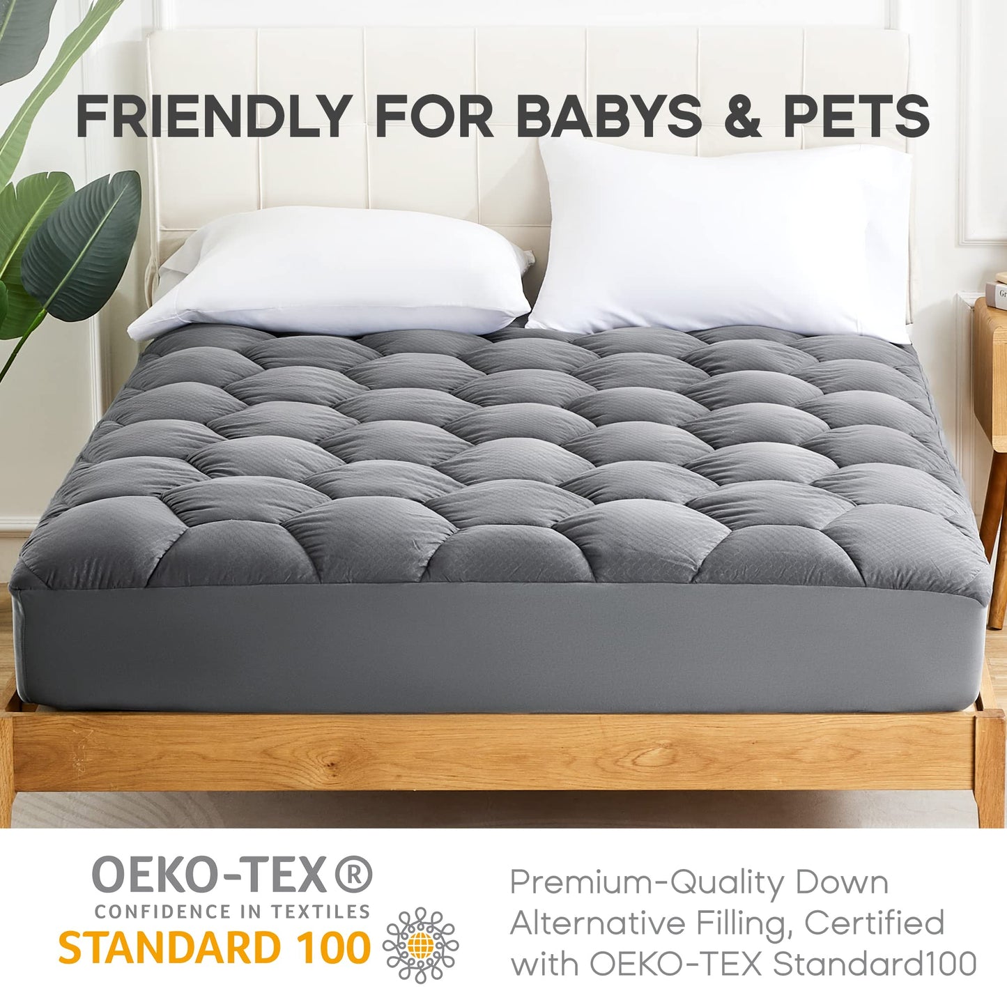SONIVE Waterproof Mattress Topper Ultra Fluffy Soft Pad Breathable Noiseless Fitted Mattress Thick Protector Premium Alternative Filling Topper for