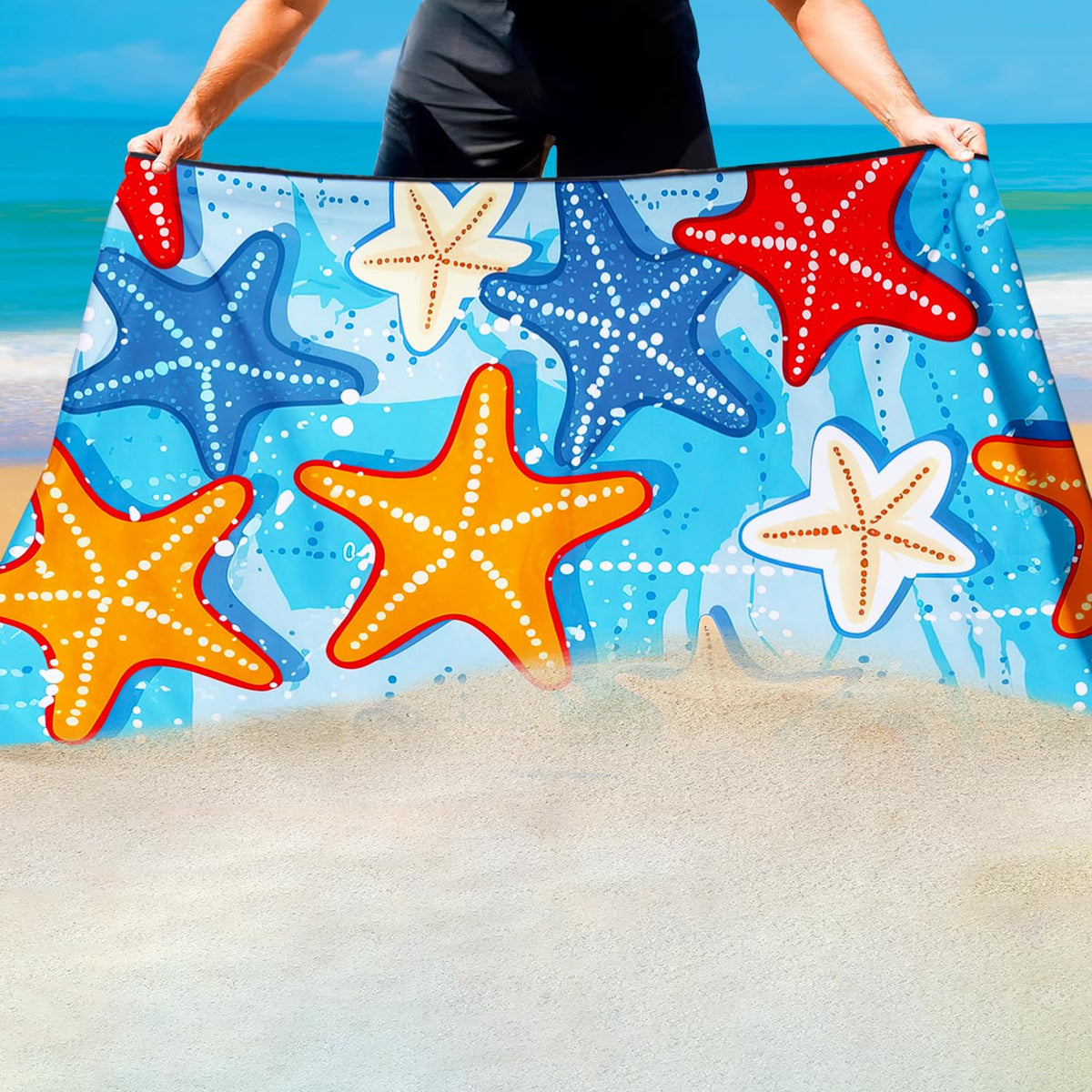 Violetpos Colorful Starfish Beach Towel, Extra Large 180x90 cm 250GSM Microfibre, Sand Free Quick Dry