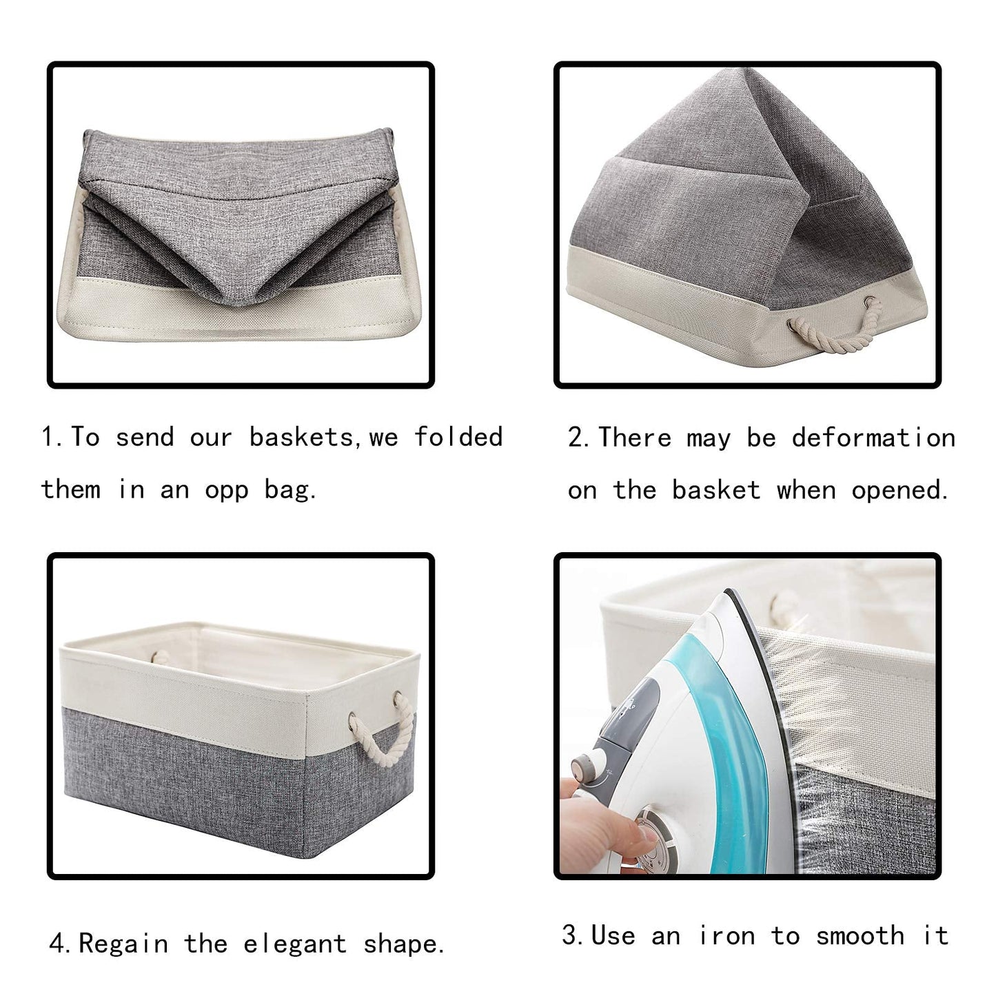 CREADARD Small Storage Box with Cotton Handles, Fabric Foldable Linen Canvas Wardrobe Storage Baskets for Living Room, Laundry Room