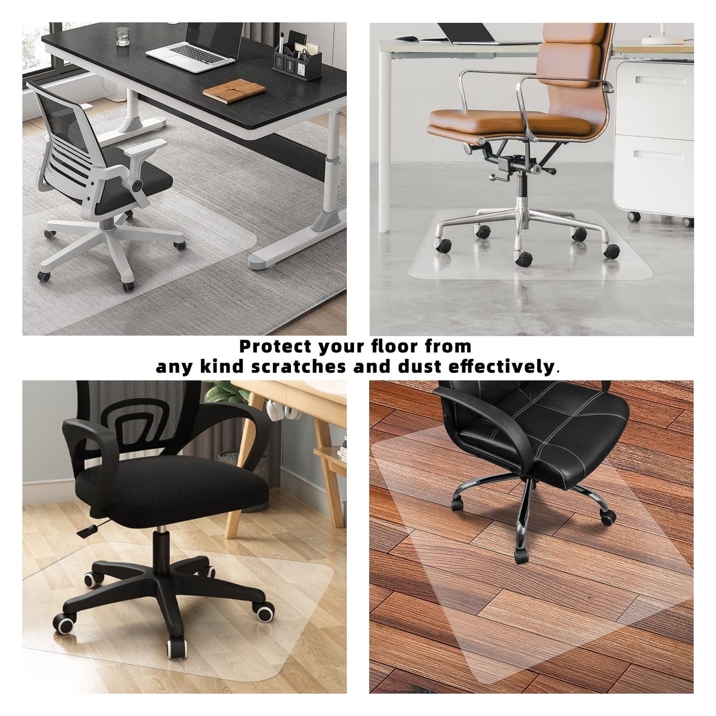 BesWin Office Chair Mat for Hard Floors, 76.2x120cm Clear PVC Hard Floor Protection Mat, Non-Slip Hardwood Floor Chair Mat