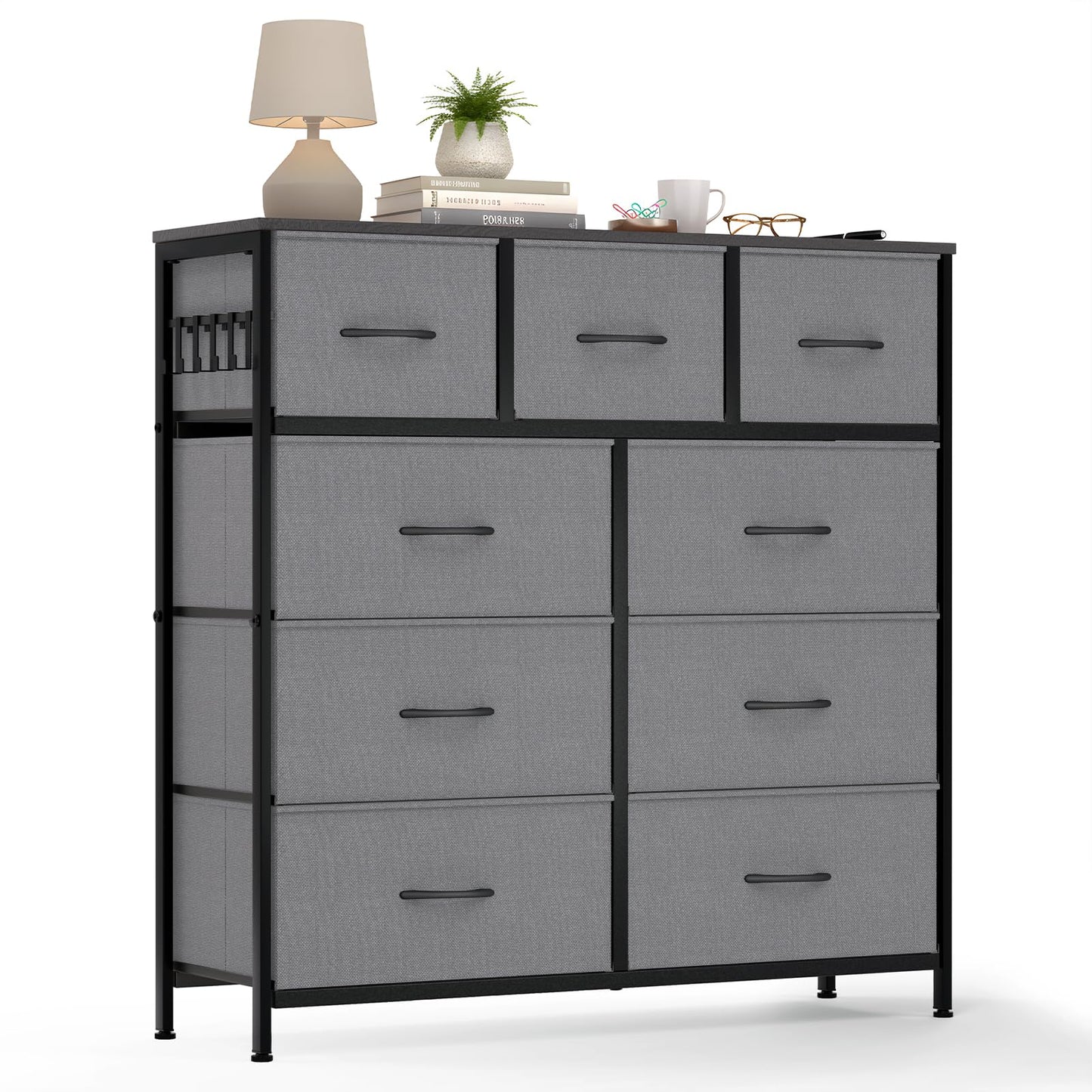 MAXLEAD Fabric Chest of Drawer with 9 Drawers, Home Storage Cabinet with Metal Frame & Wood Top, Large Capacity Dresser for Bedroom, Living Room