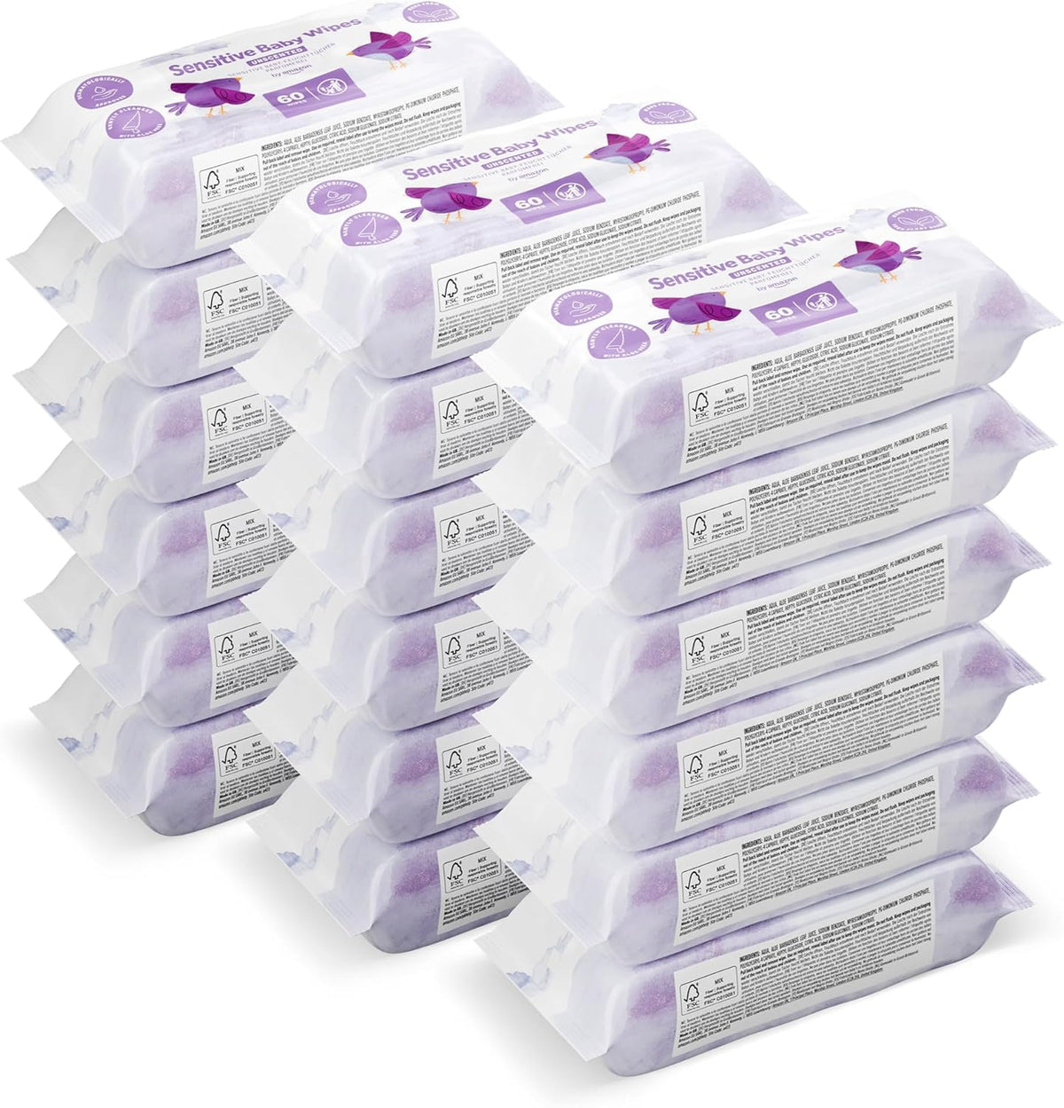 by Amazon Sensitive Baby Wipes, Unscented, 1080 Wipes, New but open scruffy  box