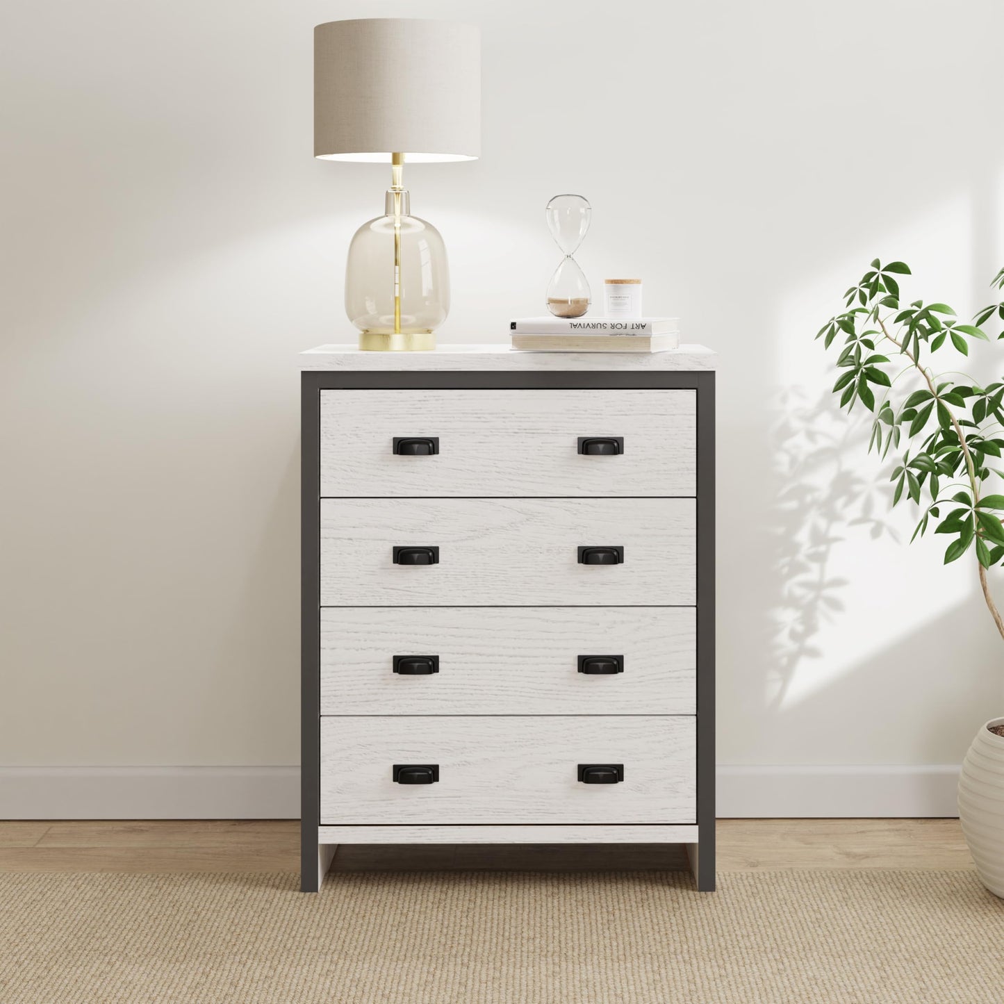GFW Boston Coffee Table with 2 Drawers, Industrial Storage Coffee Table with Oak Effect Finish, 30mm Top Panel and Contrasting Frame