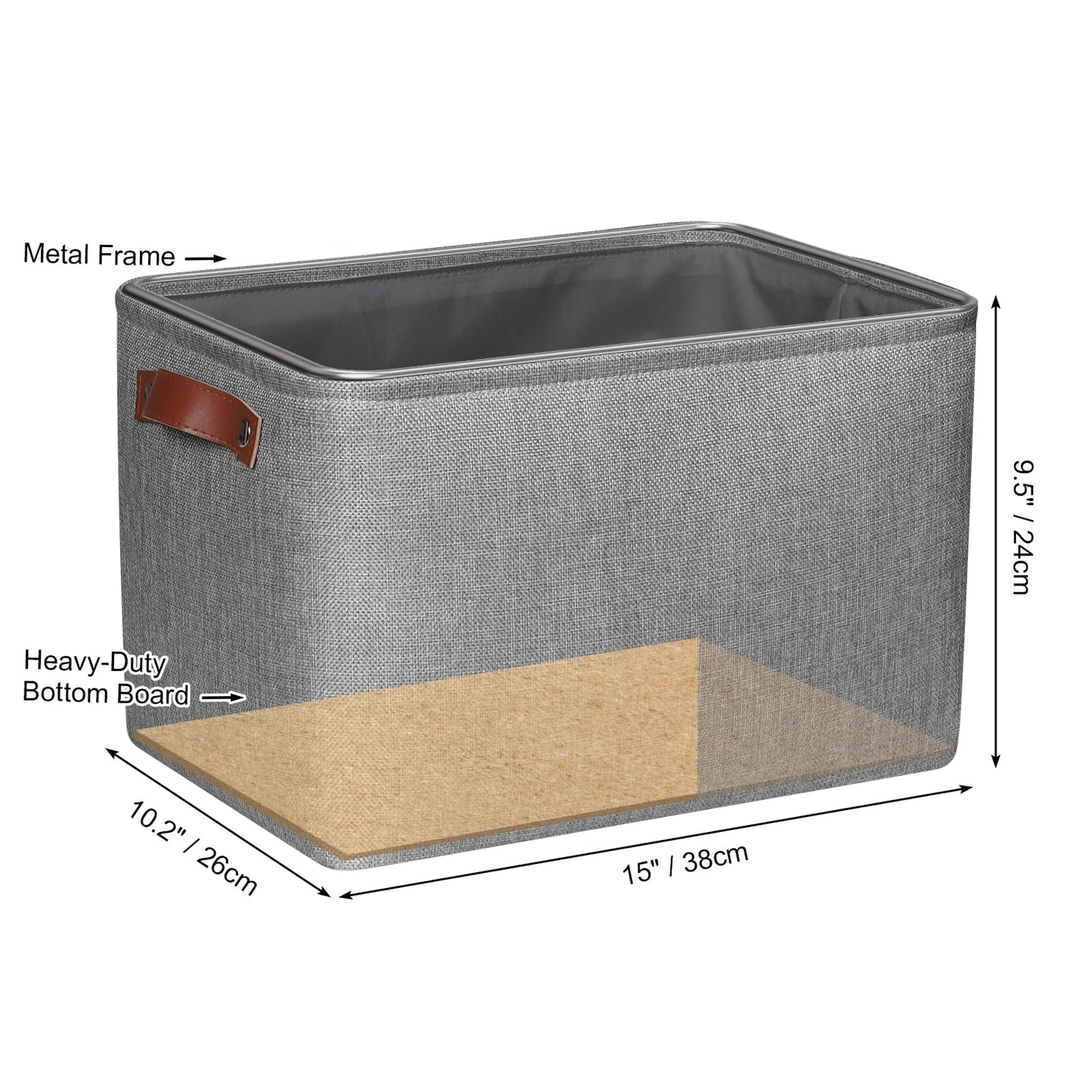 Syeeiex Large Storage Baskets for Shelves with Leather Handle, Foldable 3 Pack Fabric Stoarge baskets for Organizing Home, Toys, Office, Clothes, Grey