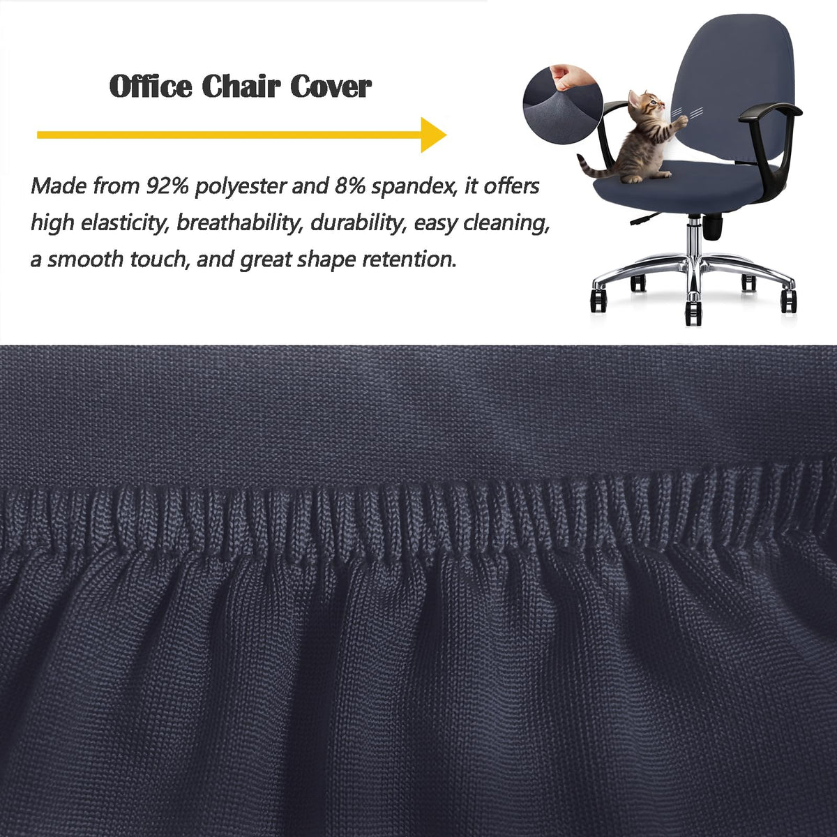 FYTXSZ Chair Covers Spandex Office Computer Chair Cover Stretch Removable Washable Rotate Swivel Chair Protective Covers (Dark Grey)
