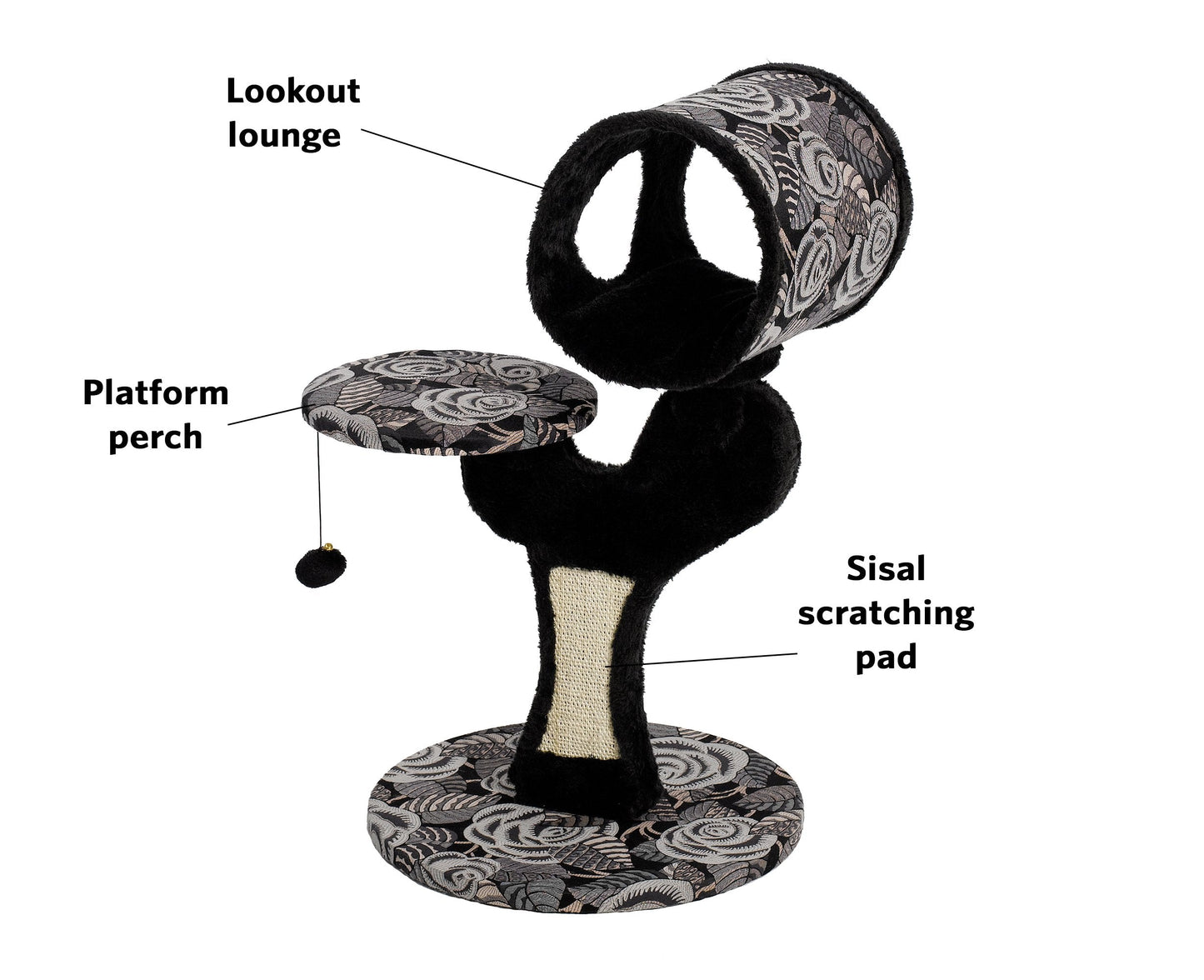 MidWest Homes for Pets Cat Tree, Salvador Cat Tree w/Built-in Sisal Cat Scratching Pad and Cat Look-Out Lounge, Black/White Pattern, Small Cat Tree