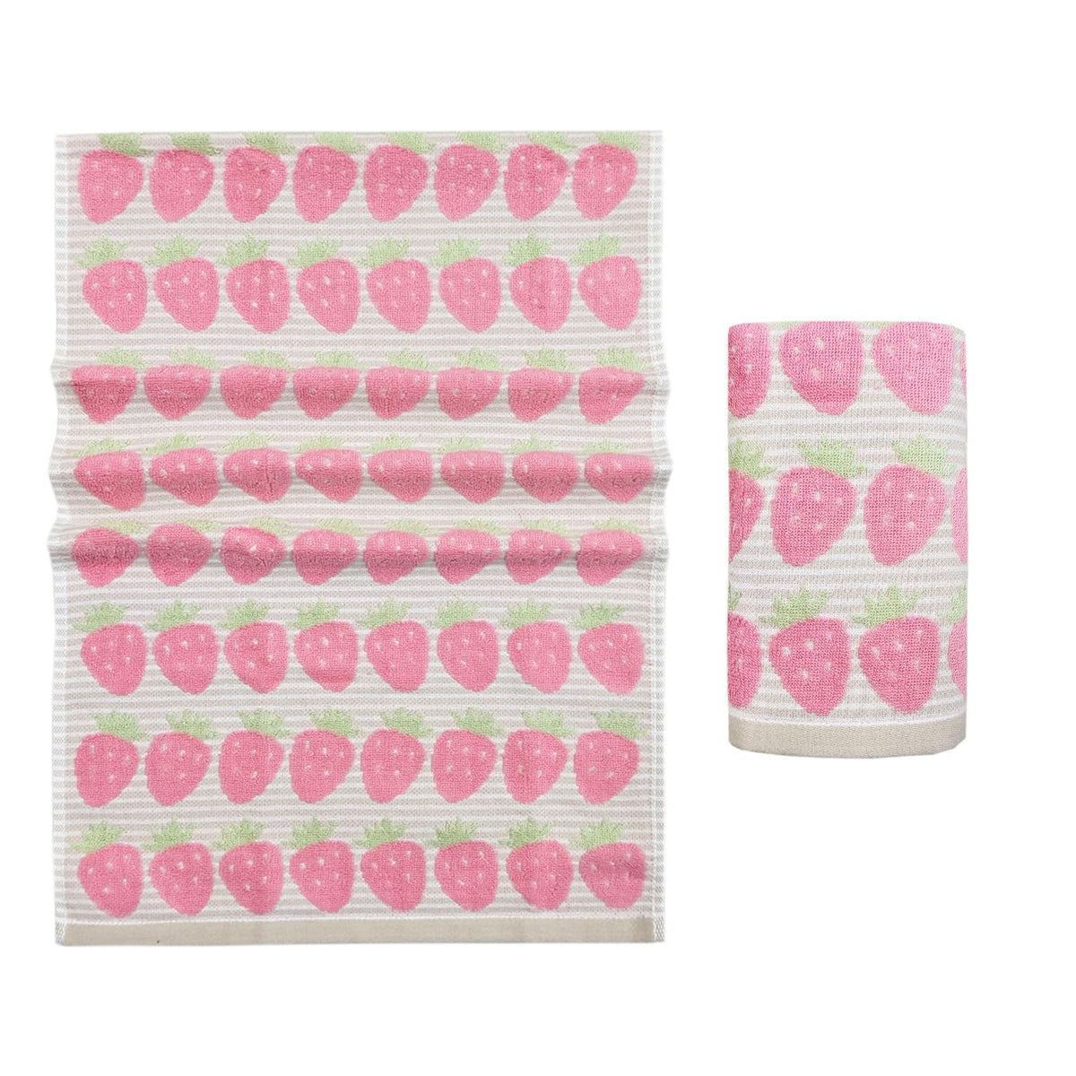 USTIDE Fruit Hand Towels Set of 2 Lovely Pink Striped Strawberry Hand Towel Cotton Face Towel Soft Absorbent Towel Set for Bathroom Kitchen 14x30 Inch