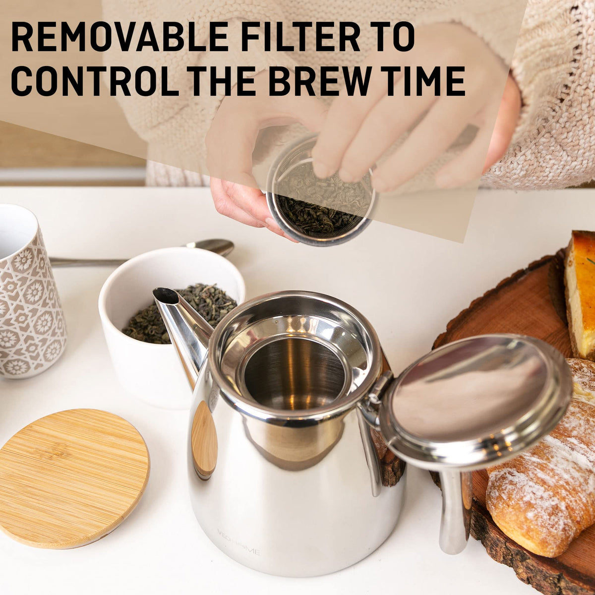 Stainless Steel teapot with 1L Infuser - Keeps Your Tea hot Thanks to its Double Wall