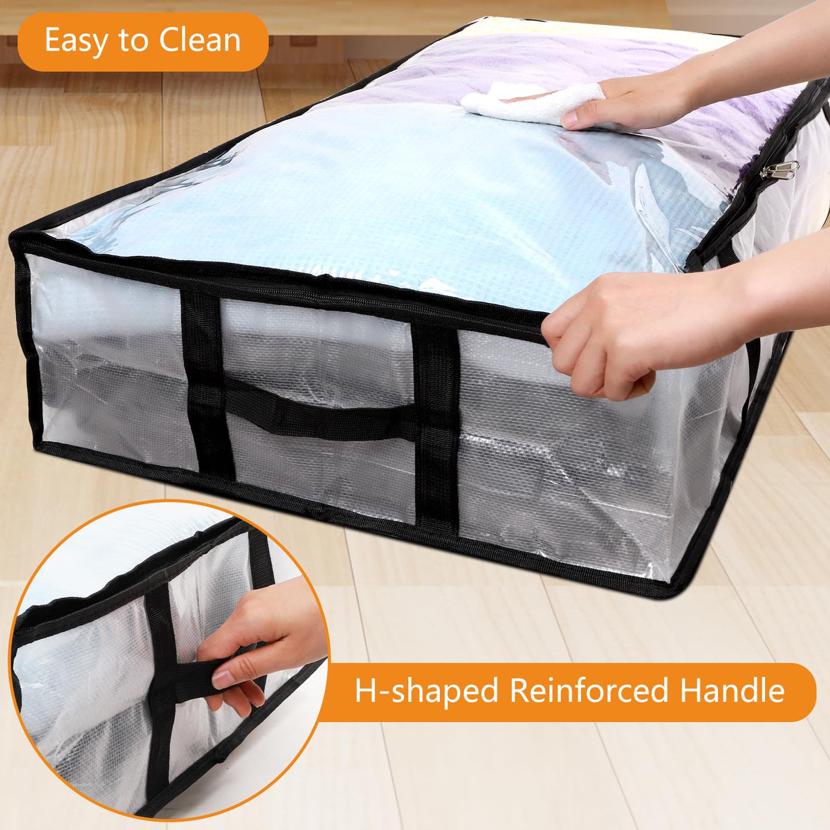 6 Pack 90L Under Bed Storage Bags Foldable UnderBed Storage Box, Clear PP