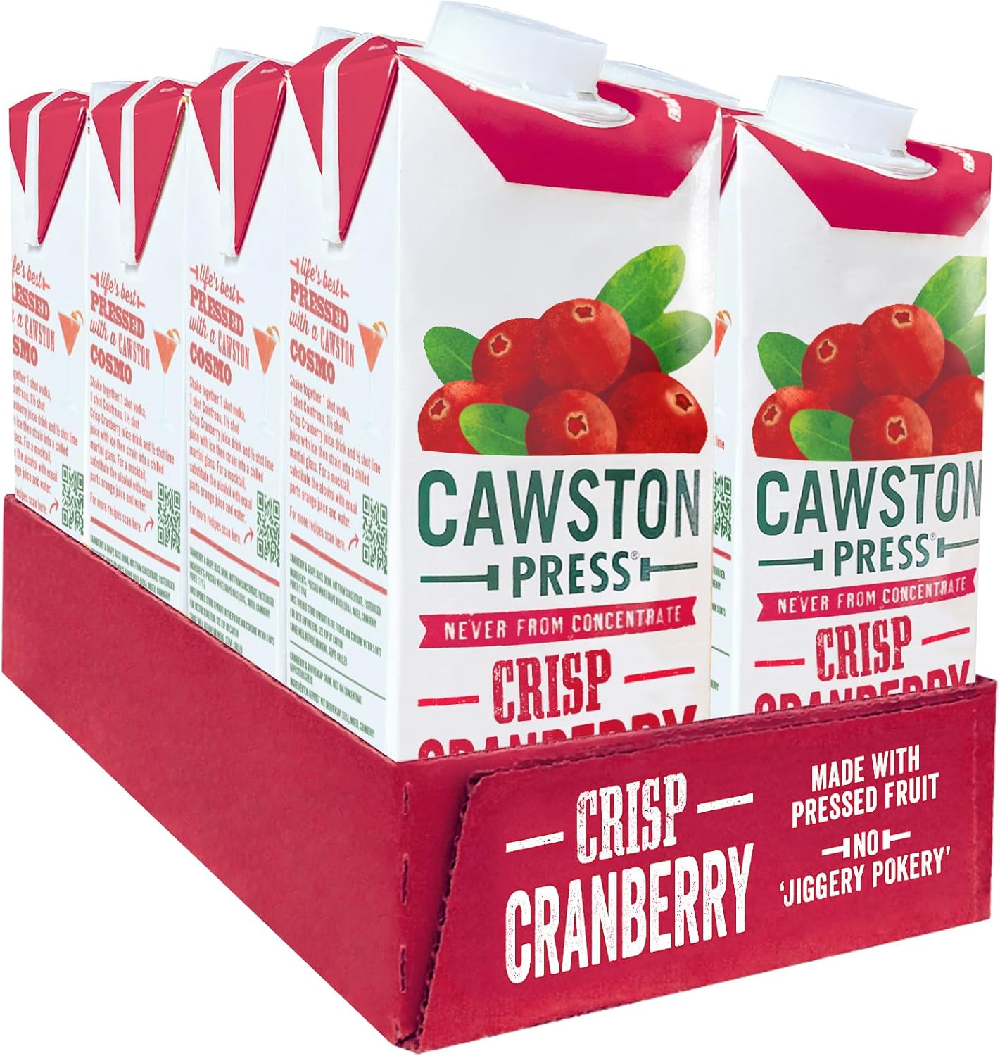 Cranberry Pressed Juice - 1 Litre Pack of Juice Cartons All Natural – Vegan – No Added Sugar, (Pack of 8)