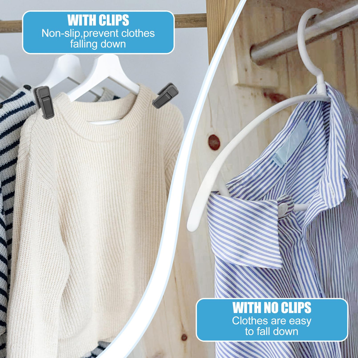 EOGRFW 30 Pcs Hanger Clips for Hangers, Plastic Baby Hanger Clips, White