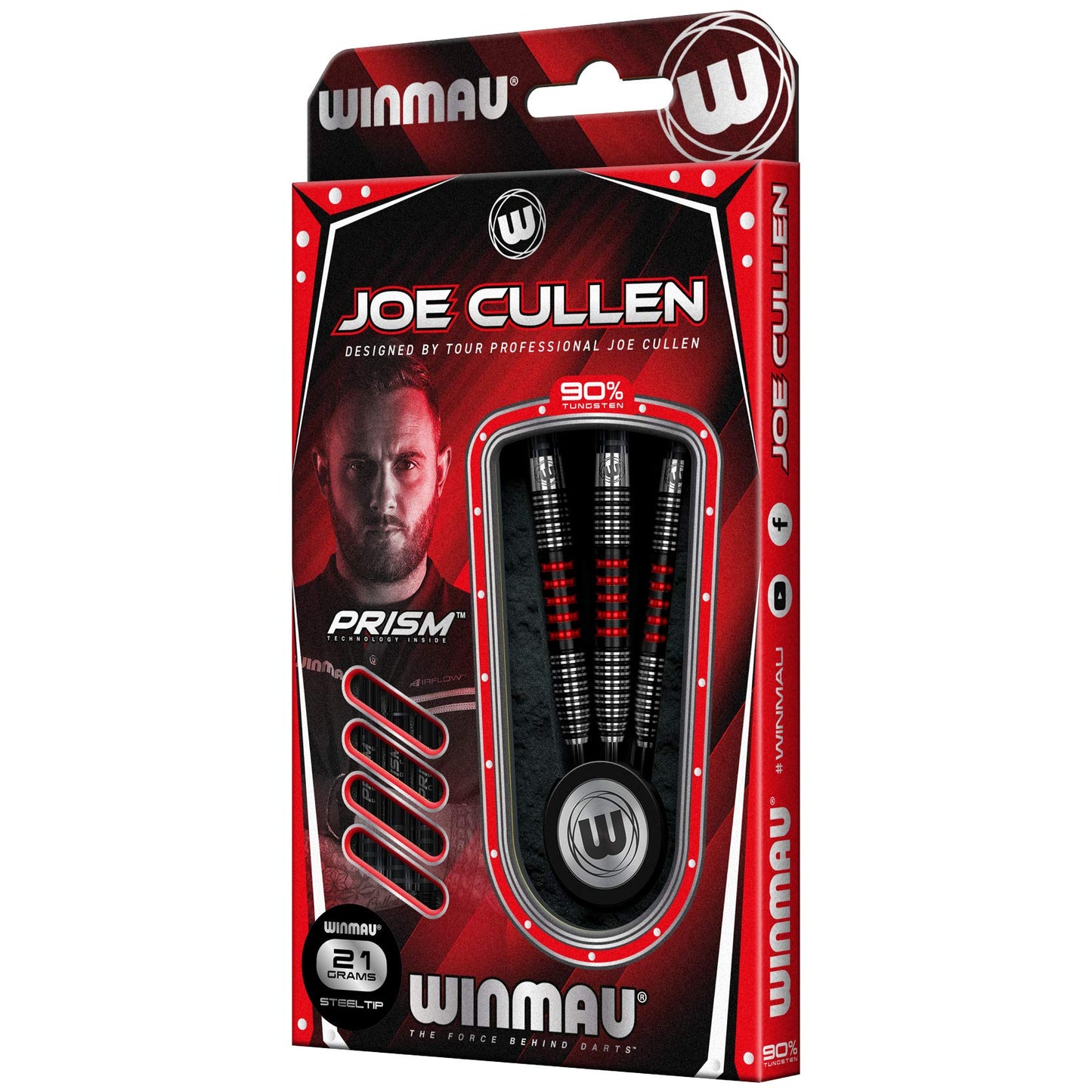 WINMAU Joe Cullen 21 Gram Tungsten Darts with Prism Flights and Shafts (Stems)