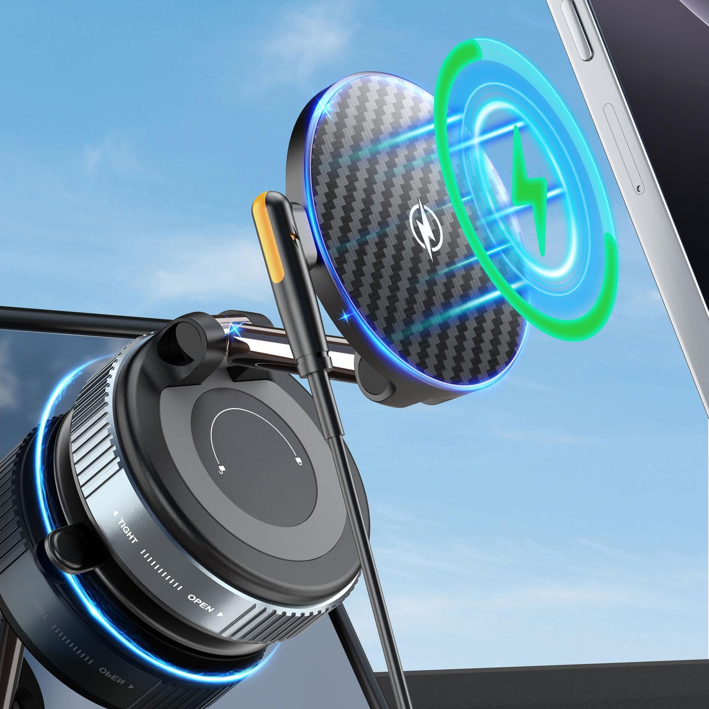 PlusAcc Vacuum Magnetic Car Phone Holder with Wireless Charger - Suction Mount 360?Rotatable Foldable Strong Magnet 15W Charging Stand for iPhone