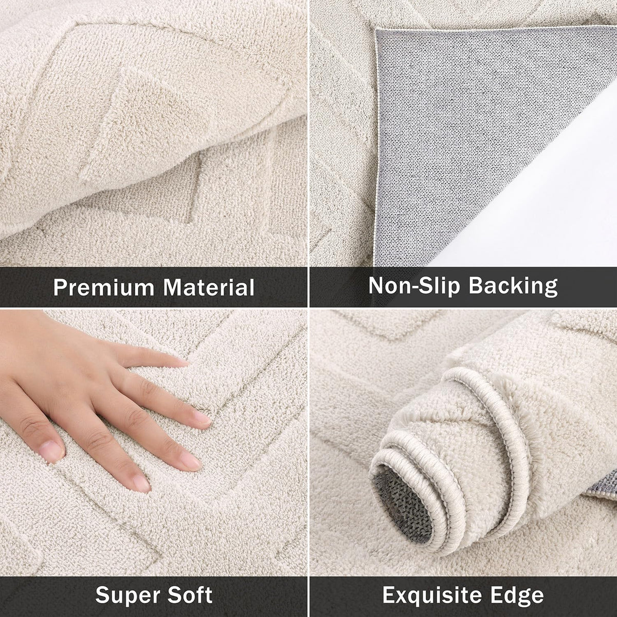 SHACOS Washable Area Rug 120 x 160 cm - Large Cream Geometric Design for Living Room, Bedroom, Lounge, Kids Room - Anti-Slip, Ultra Soft Shaggy,