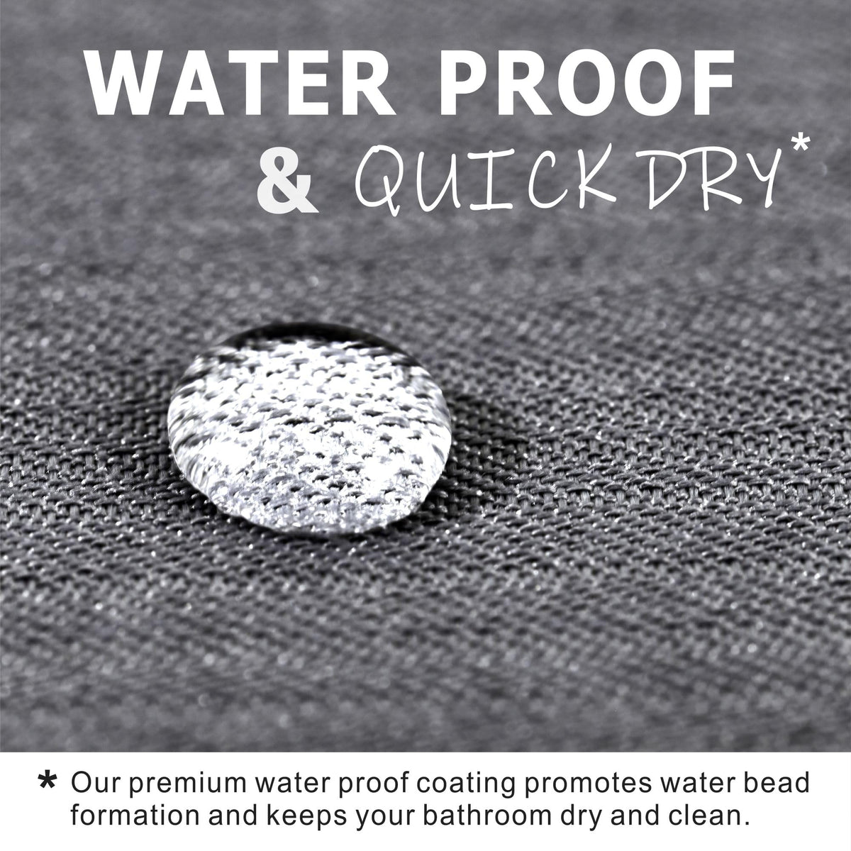Grey Shower Curtain for Bathroom: Water Repellent Quick Dry - 200Lx183W