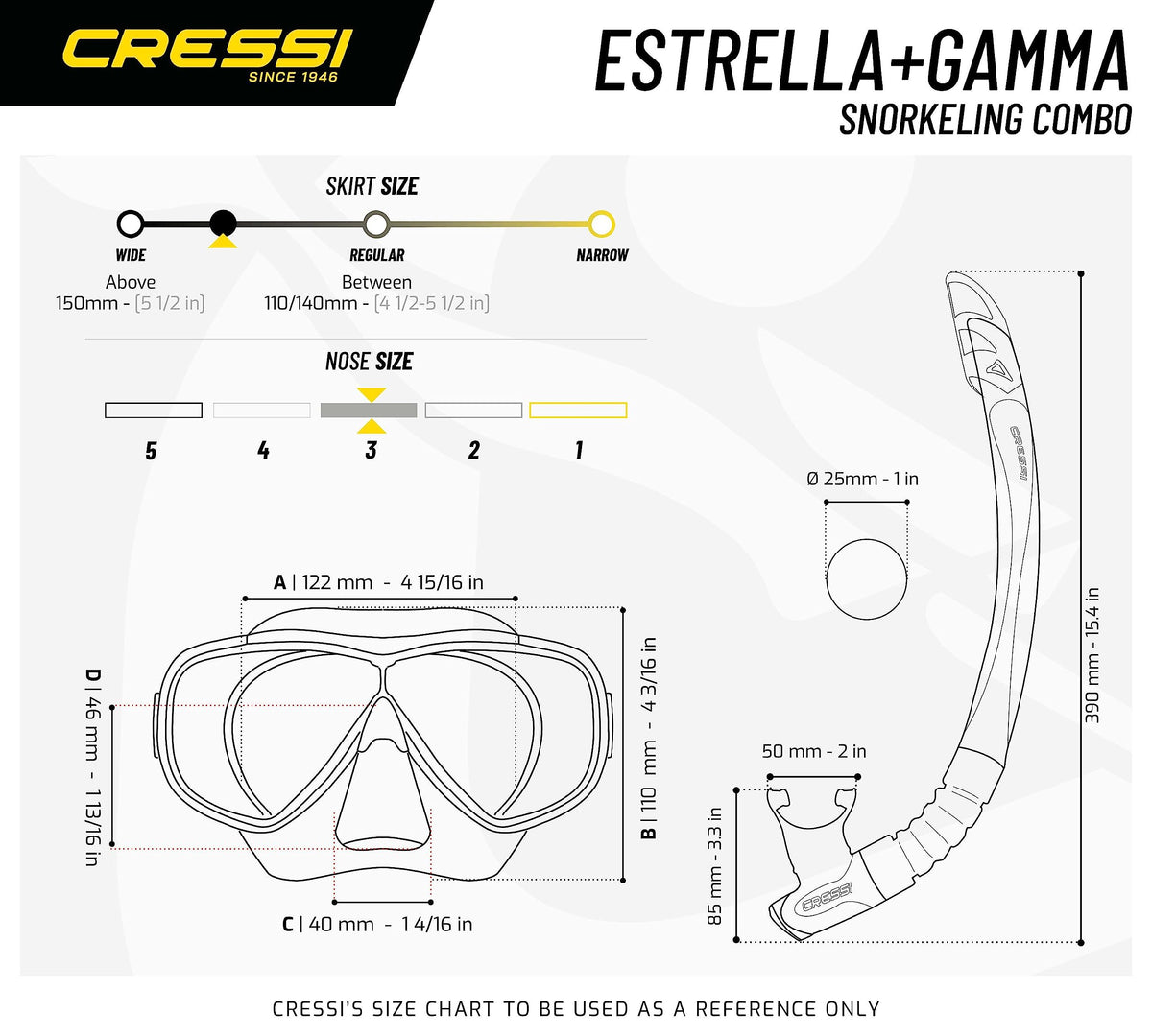 Cressi Estrella - Combo Set Mask Estrella + Snorkel Gamma, Transparent/Blue, One Size, Unisex Adult