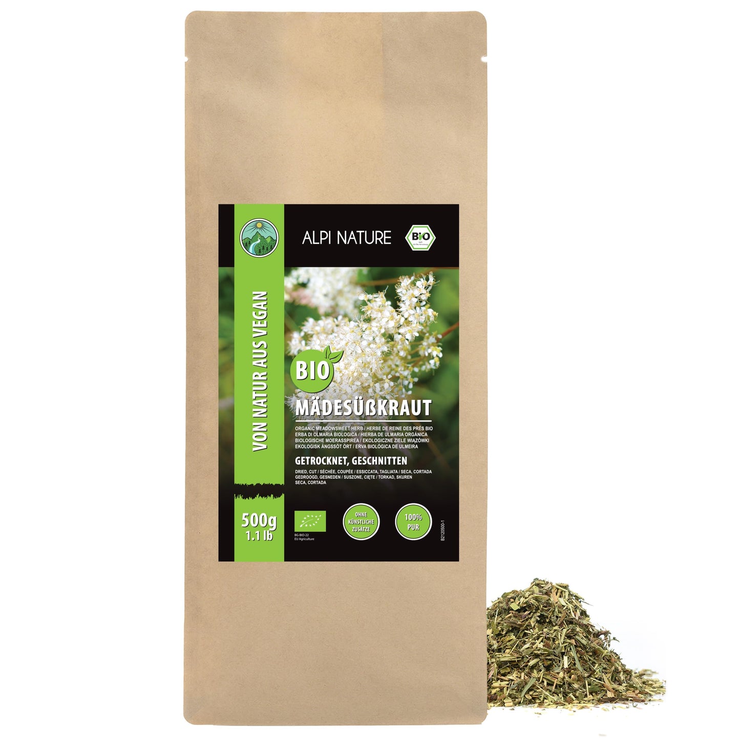 Alpi Nature Organic Meadowsweet Tea 500g 1.1 lb, Dried and Cut Meadowsweet Herb, Loose Leaf Tea