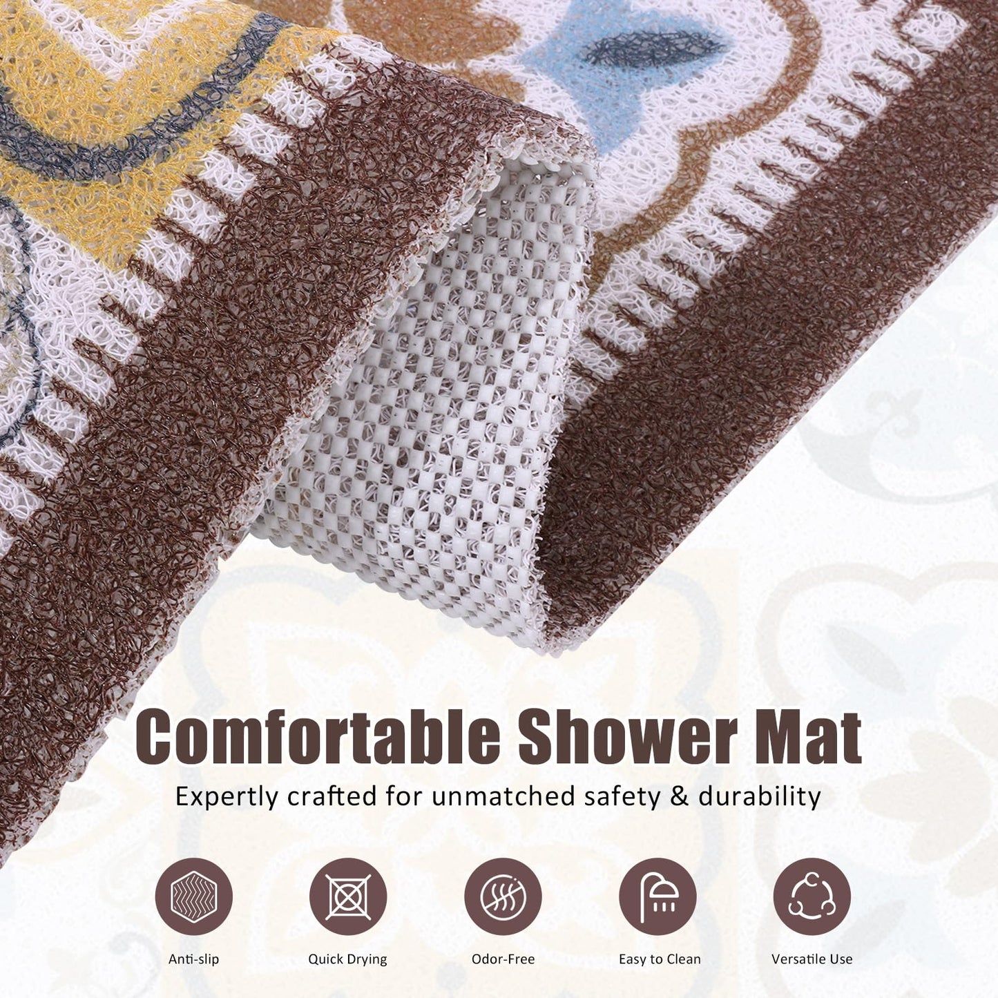 LY4U Loofah-like Shower Mat Non Slip, Washable Colorful PVC Bath Mats for Bathroom Floor, Anti Slip Bathroom Mat for Elderly, Quick Dry