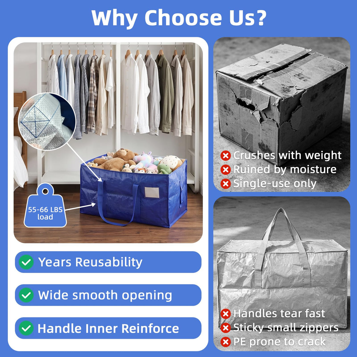 inreeme Heavy-Duty Moving Bags and 90L Large Storage Bags with Zips 4 Pack