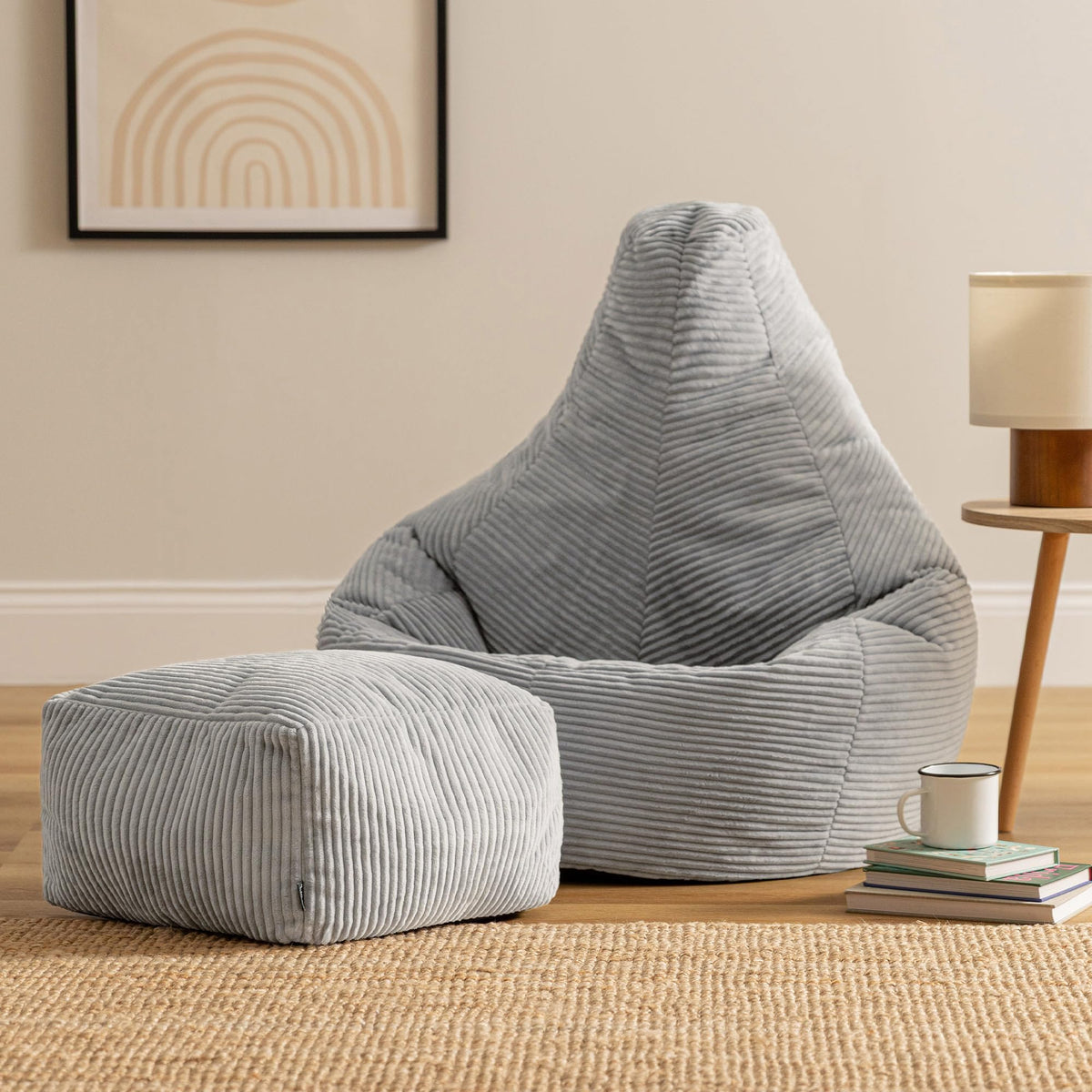 icon Dalton Cord Bean Bag & Footstool with Filling Included, Grey