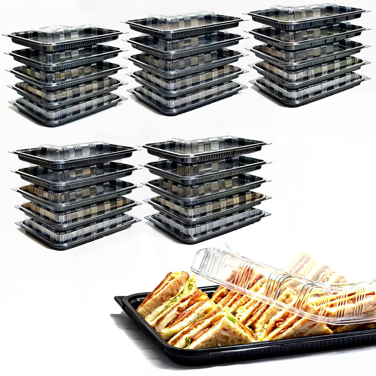Zumart Pack of 25 Sandwich Platter Trays With lids - Reusable Plastic Catering Trays With Lids for Meal Prep, Cakes, Treats and Sandwiches (33.5cm x