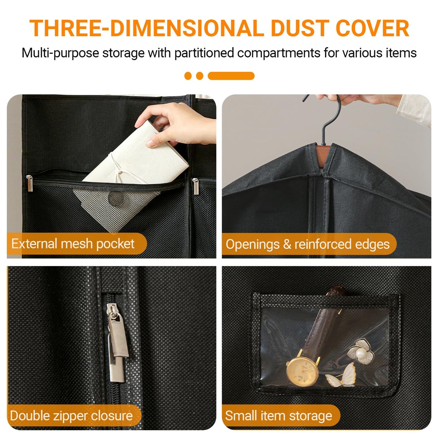 3 Pack Suit Bags, 51"Travel Garment Bags, Wrinkle-Free Suit Bag for Men Women, Foldable Dress Cover with 2 Handles for Wardrobes, Blazers, Dresses