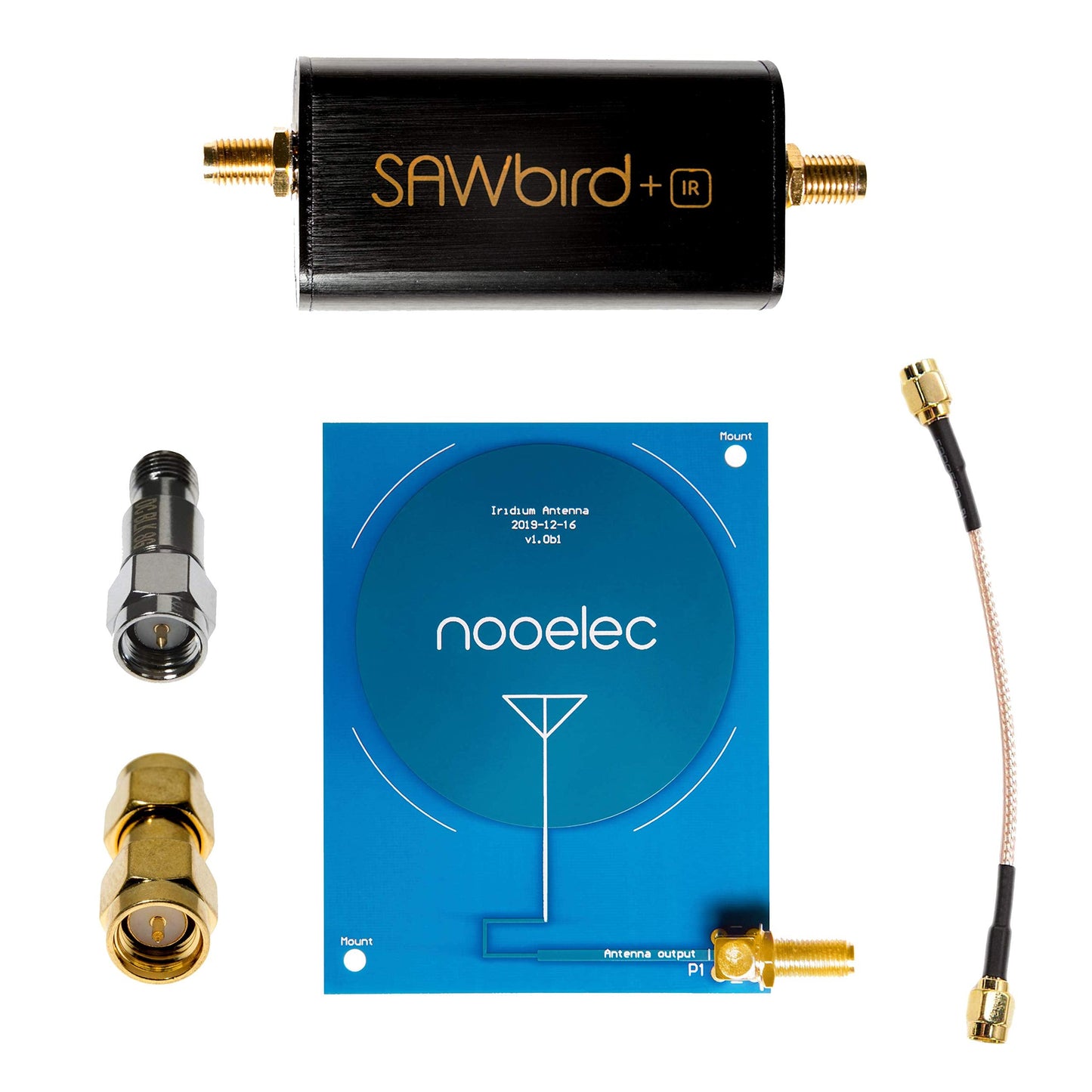 Nooelec Active Iridium Reception Bundle - Includes LNA & Filter Module, High Gain (3.1dBi) 1620MHz Patch Antenna, SMA DC Block, Cables & Adapters.
