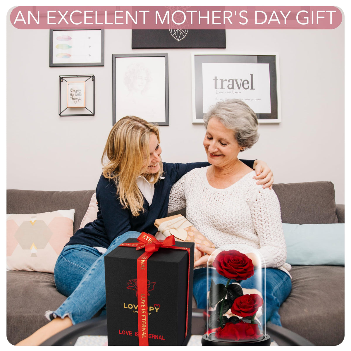 LOVAPPY Eternal Flower in a Glass Dome: Preserved Rose - The Perfect Infinity Forever Rose Gift for Her on Valentine's Day, Mother's Day, Birthday,