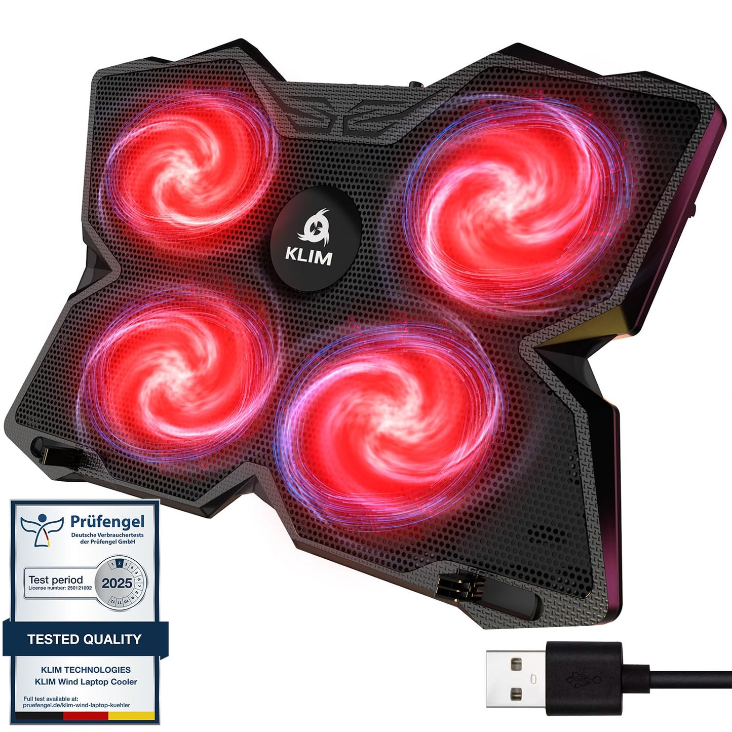 KLIM Wind - Laptop Cooling Pad - The Most Powerful Rapid Action Cooling Fan - Laptop Stand with 4 Cooling Fans at 1200 RPM - USB Fan - Compatible -
