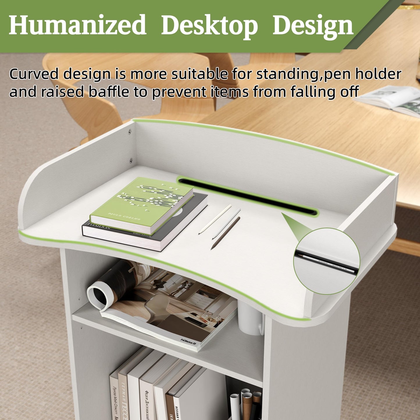 Turosur Mobile & Podium Lectern with Storage Cabinet & Adjustable Shelf