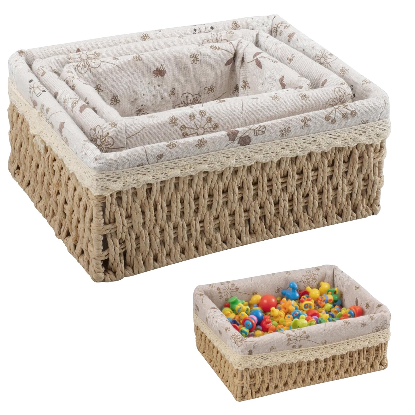 KiKiHong Set of 3 S/M/L Paper Rope Woven Storage Baskets Boho