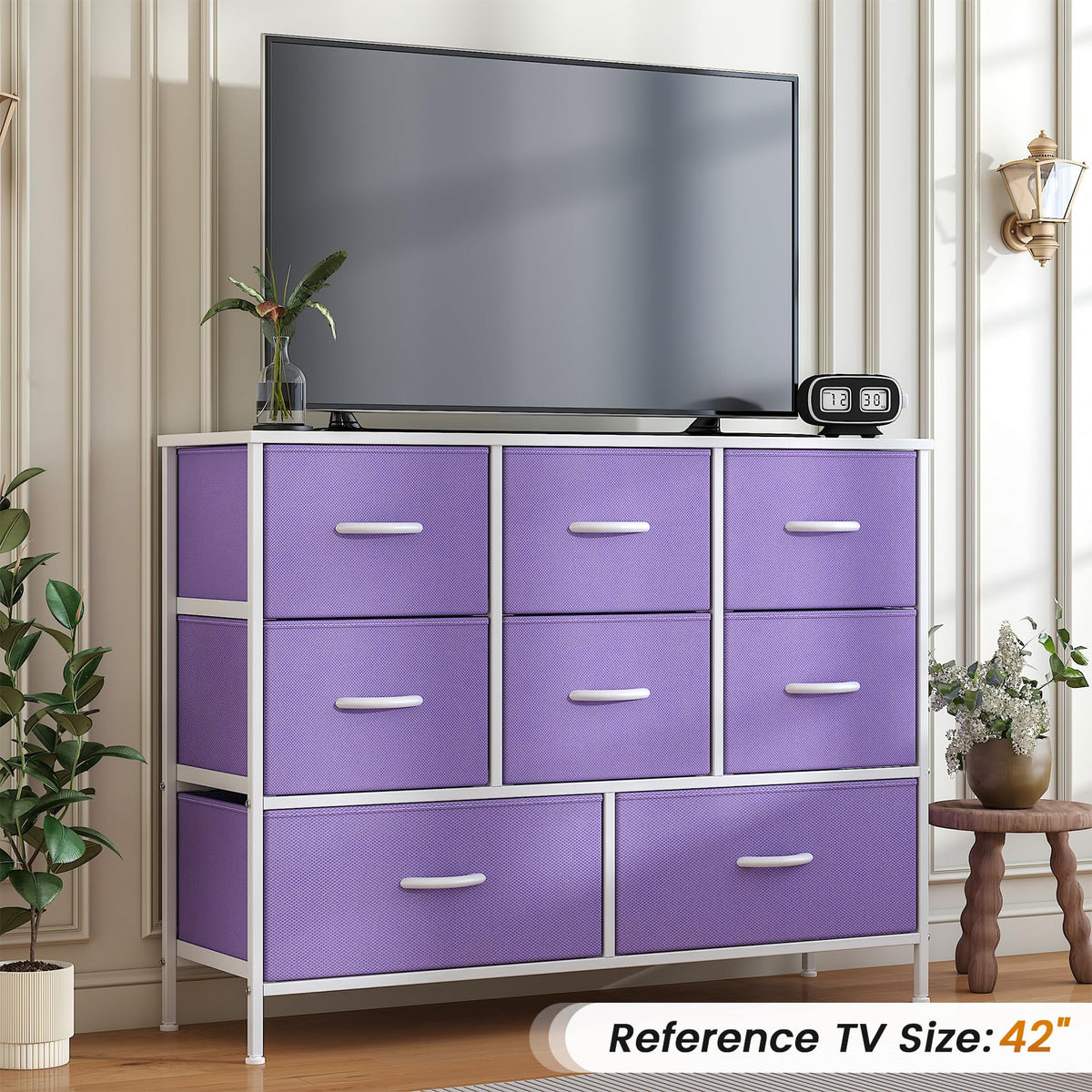 Feonase Chest of Drawers, Bedroom Dresser with 8 Fabric Drawers, Metal Frame & MDF Wood Top, Adjustable Feet, Storage Organizer Unit for Bedroom