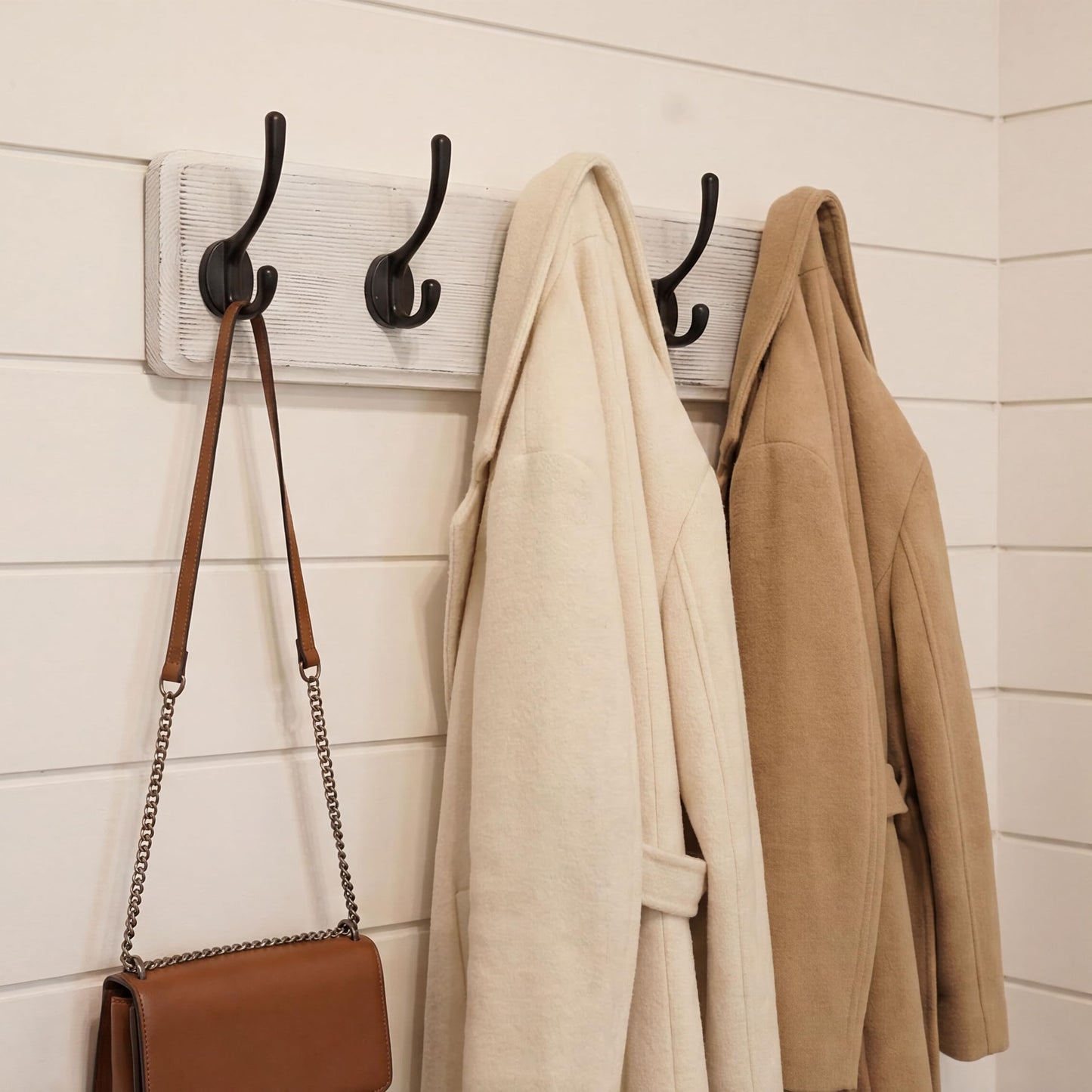 WEBI Coat Rack Wall Mounted,Coat Hooks Wall Mounted,Coat Hanger Wall Wood,5 Hooks for Hanging Coats,Jacket,Clothes,Black on White