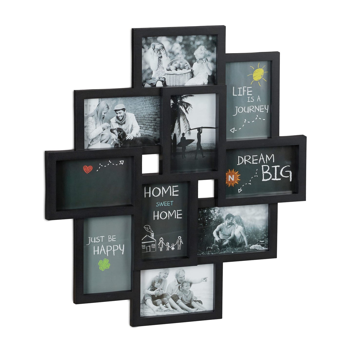 Relaxdays Collage Multi Picture Frame, For 10 Photos, For Pictures 9 x 13 cm,Vertical & Horizontal Format, H x W 55 x 50 cm, Black