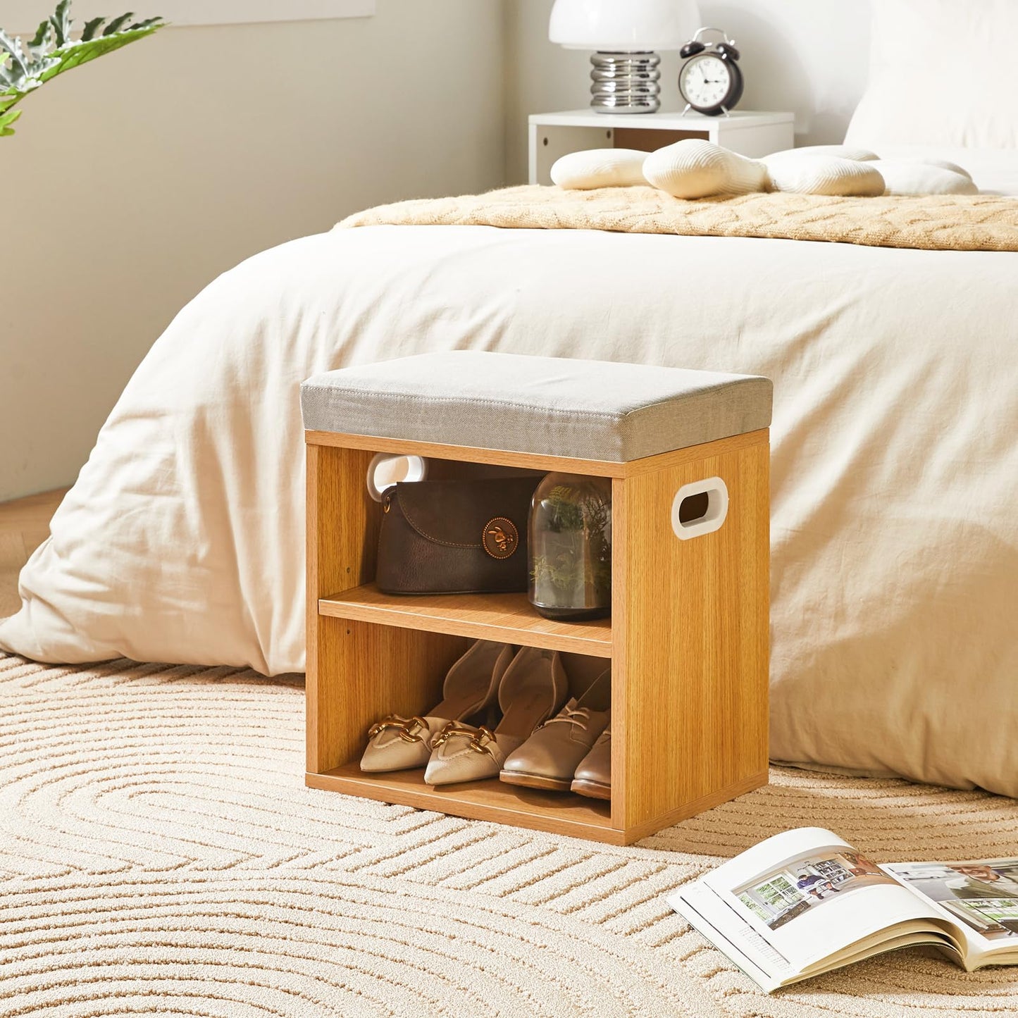 YMYNY Shoe Storage Bench with Cushion, 2 Tier Shoe Rack with Padded Seat, Adjustable Shoe Organizer Cabinet for Entryway, Living Room, Hallway,
