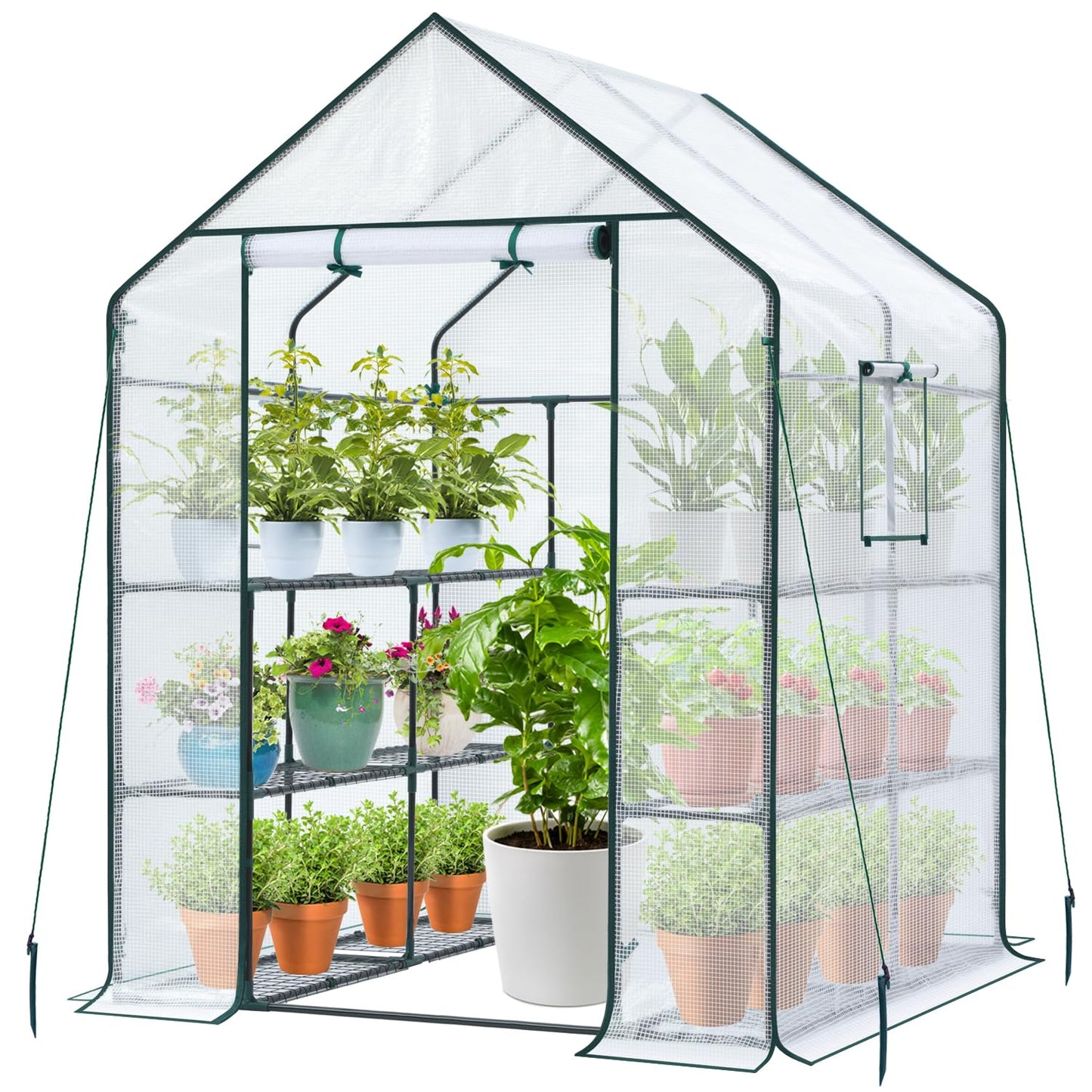 Ohuhu Plastic Greenhouse with Improved PE Cover, Portable Walk in Plant Green House, 3 Tiers 12 Shelves Stands Small Greenhouses Backyard Green Houses