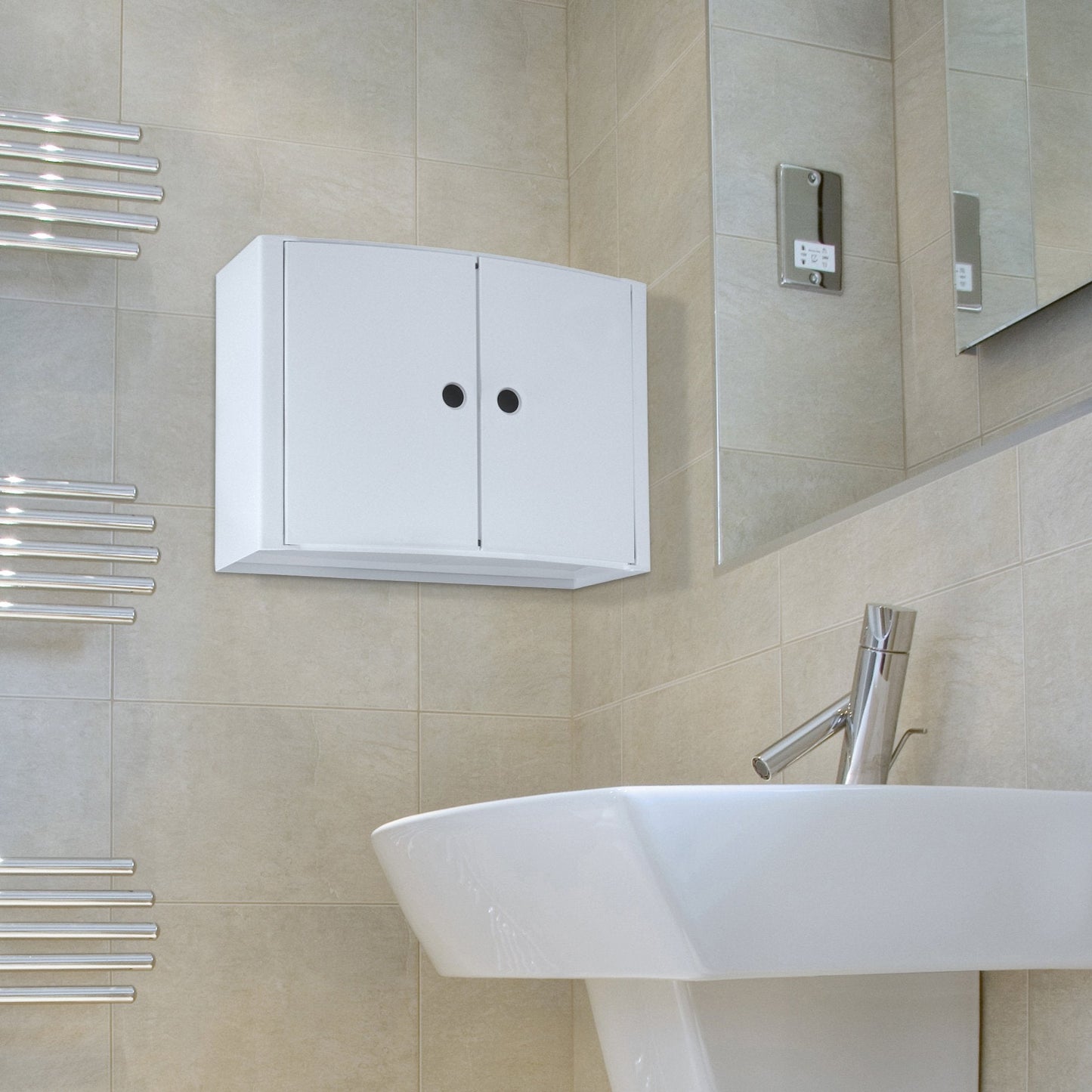 TATAY Horizontal plastic cabinet, white colour, 2 doors without knobs, and removable inner shelf.