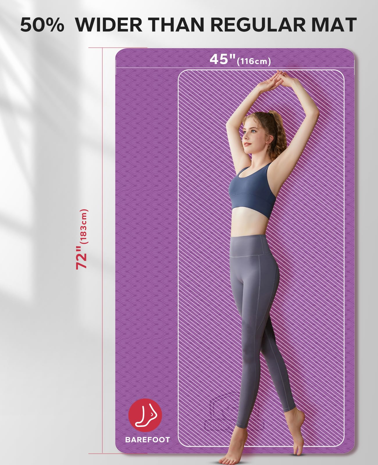 HAPBEAR Large Yoga Mat for Women- 183cm?116cm?6mm, TPE Non-Slip, Durable, Eco-Friendly, Extra Large Thick Wide Exercise Mat for