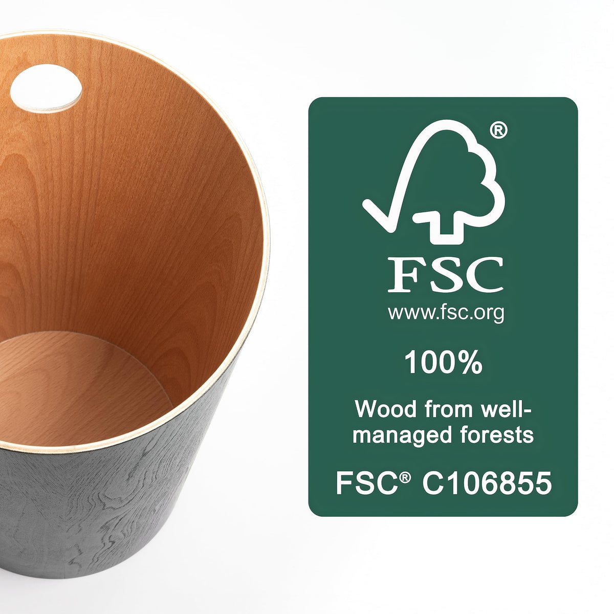 Kazai. Design Paper Bin 'Bennet' | Unique Waste Paper Basket for Office, Bedroom, Children's Room, and More | Office Bin Made of Real Wood Veneer |