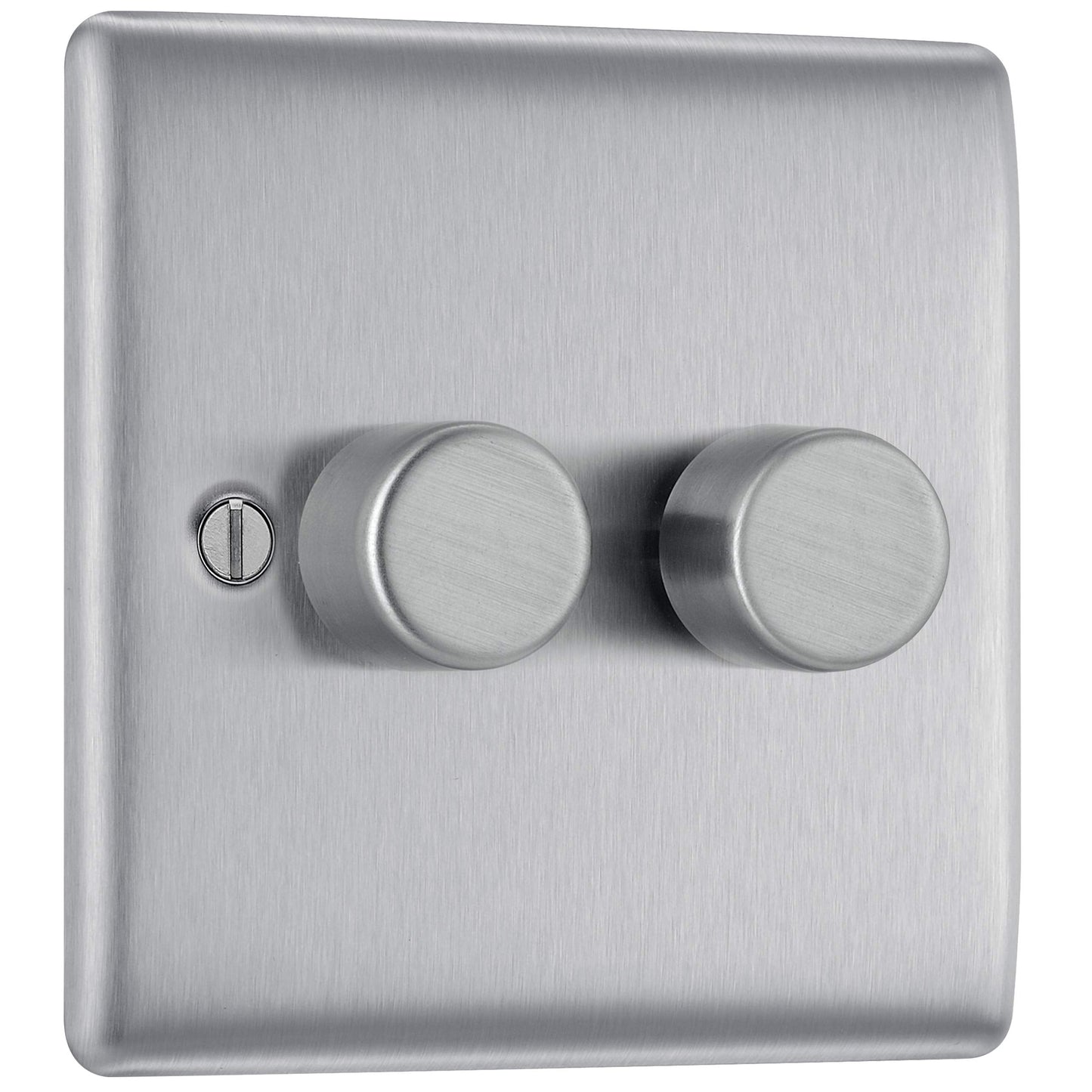 BG Electrical Intelligent Double Wall Dimmer Switch, 2 Way, Raised Profile, Round Edges, Nexus Metal, Brushed Steel, 200W, NBS82