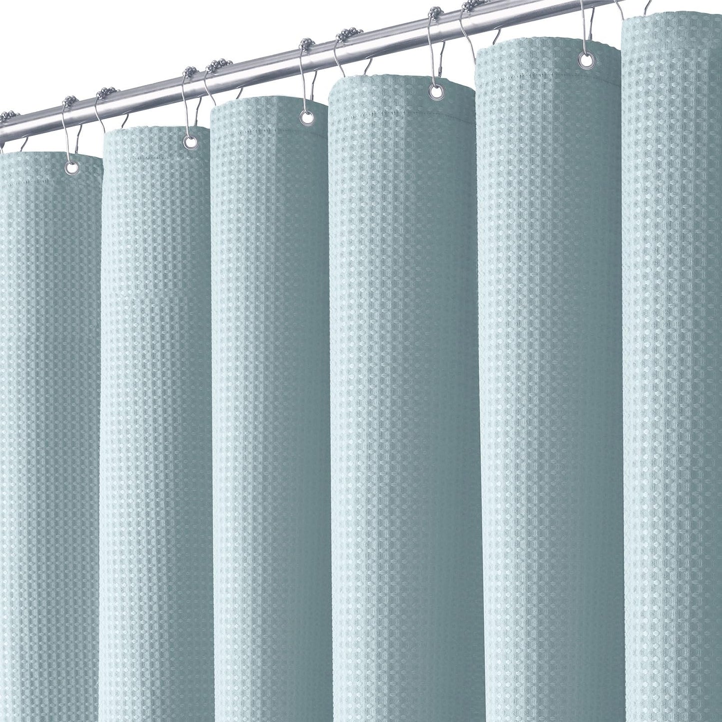 BTTN 182 x 200cm Long Waffle Shower Curtain, Blue Extra Long Mould Proof Resistant Heavy Duty Fabric Wet room Bath Curtains, Luxury Weighted Cloth